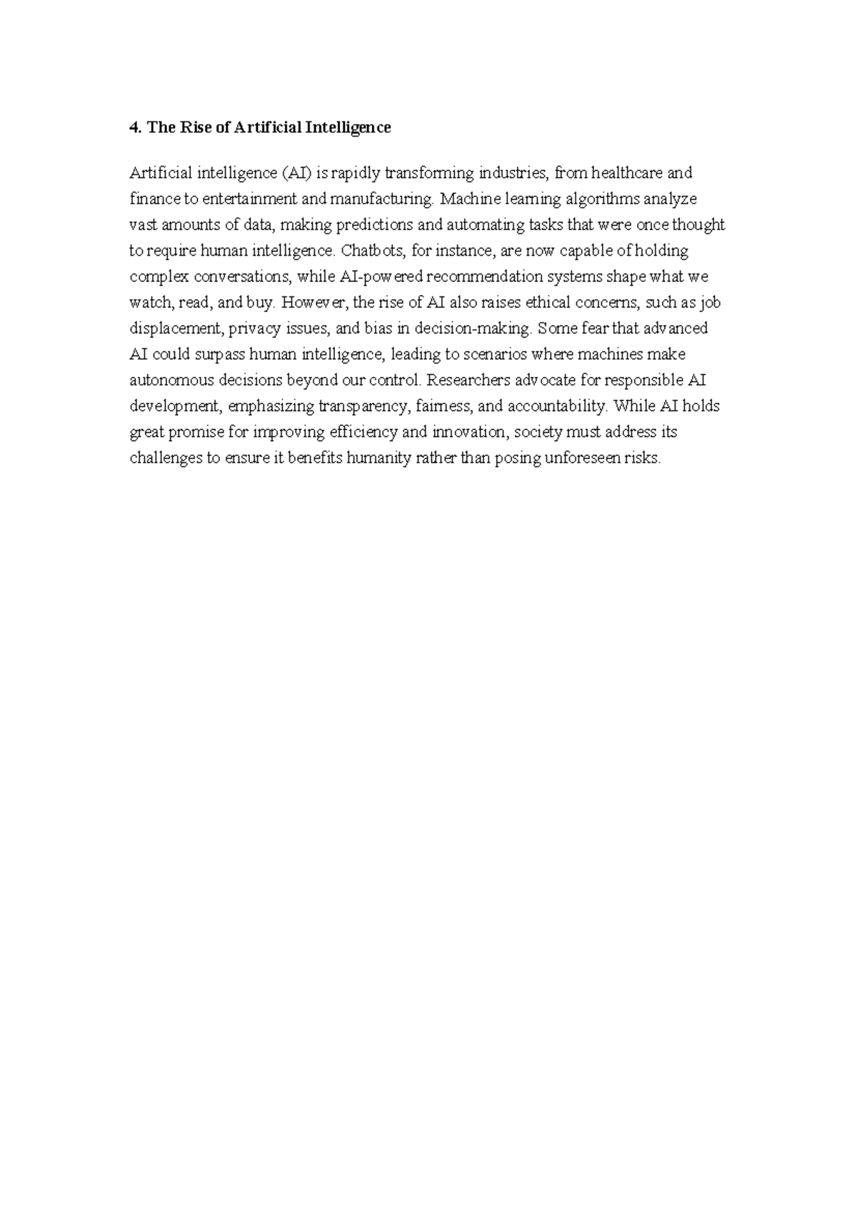 4 - essay - The Rise of Artificial Intelligence Artificial intelligence ...