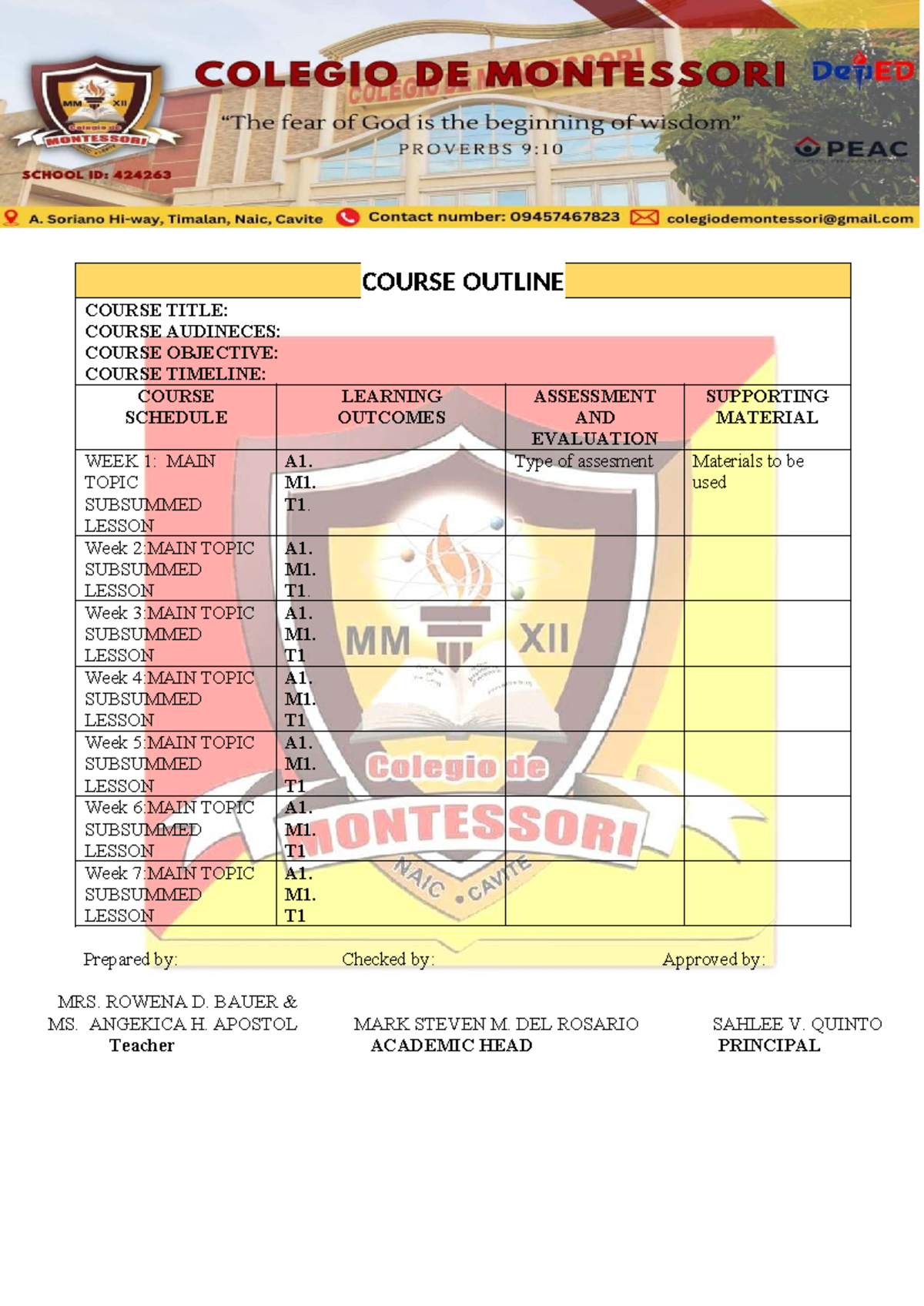 Course Outline Template: Structure & Schedule Overview - Studocu
