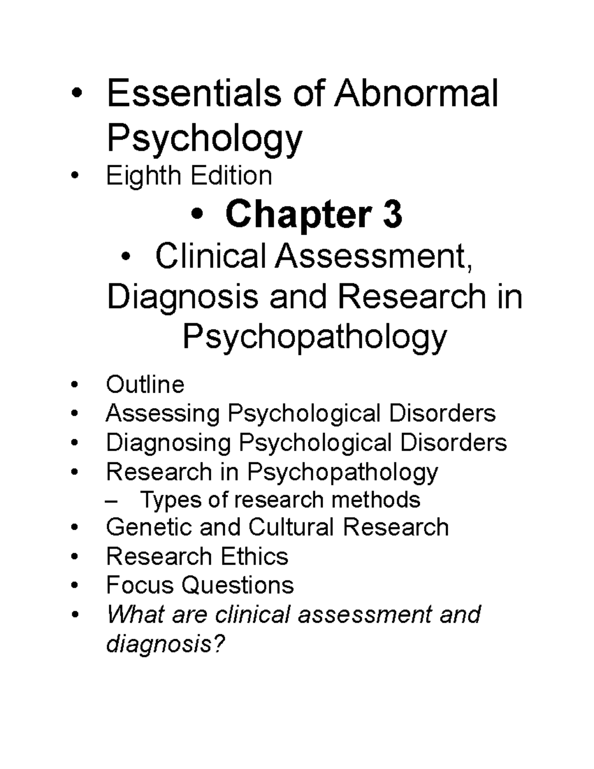 Chapter 3 - Clinical Assessment & Diagnosis in Abnormal Psychology ...