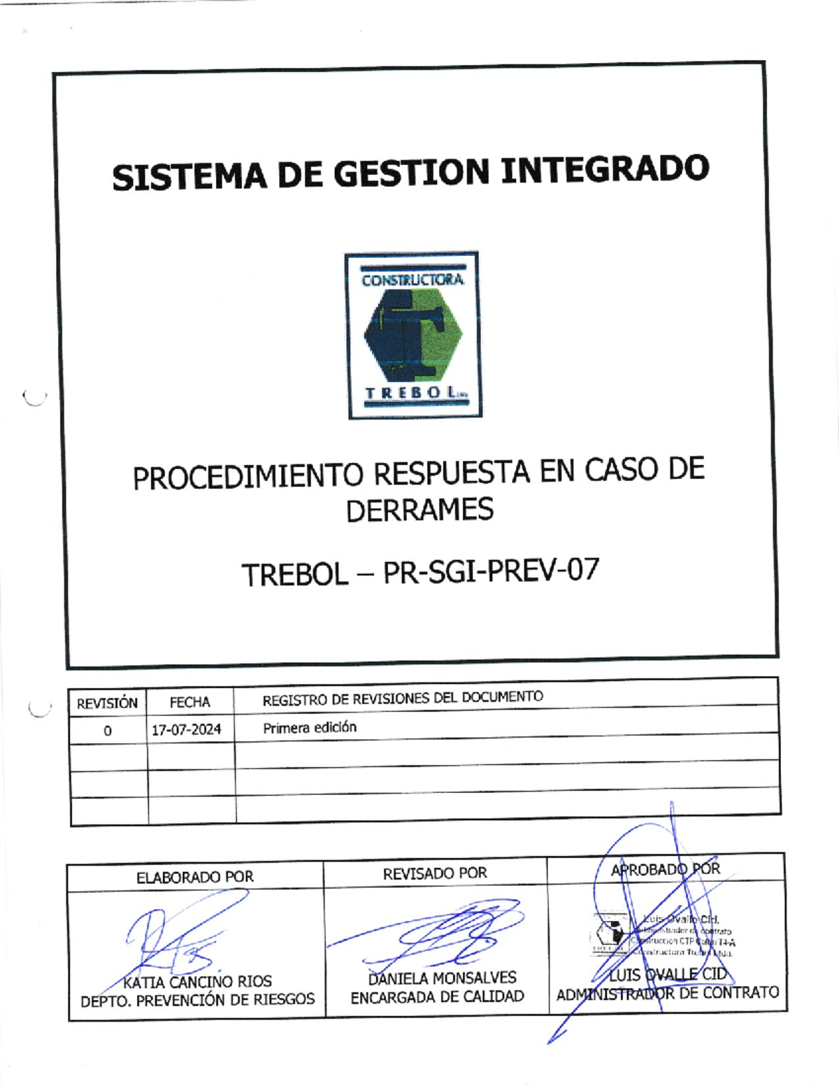 Respuesta EN CASO DE Derrames - SISTEMA DE GESTION INTEGRADO ...