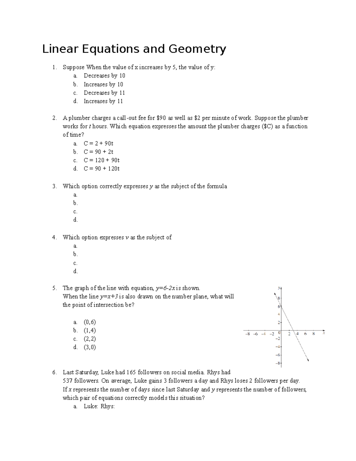 Linear Equations and Geometry Concepts - Study Guide - Studocu