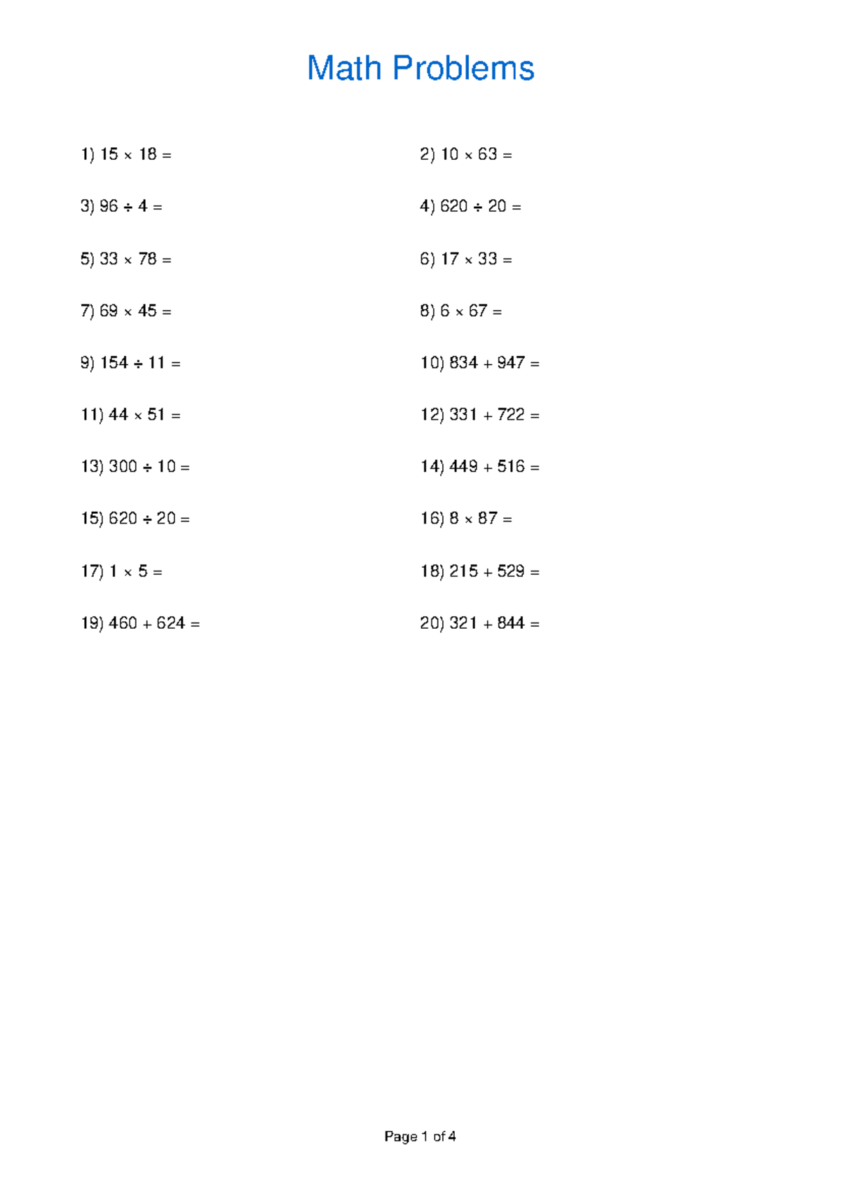 Math 101: Practice worksheet on various math problems and solutions ...