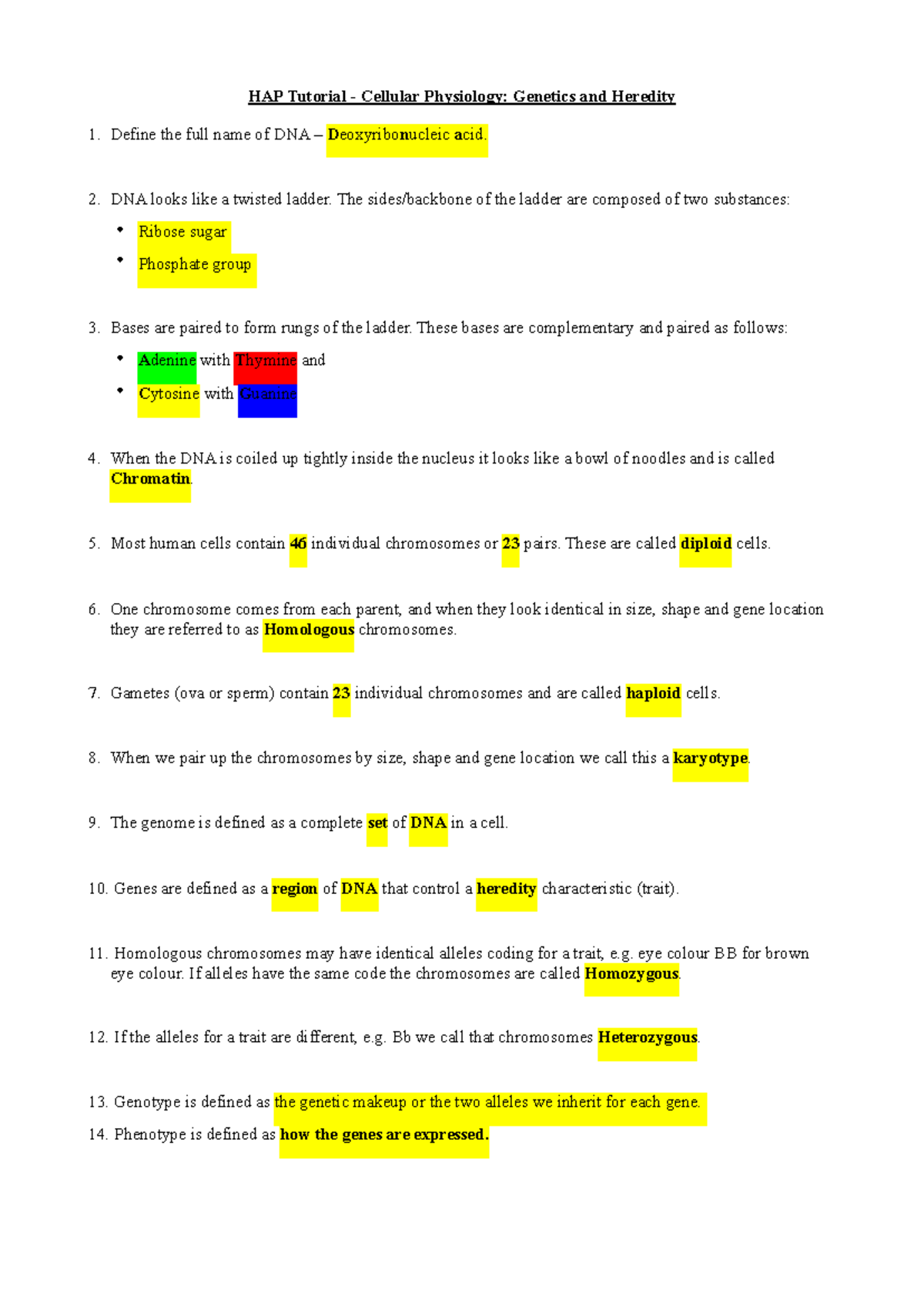HAP Tutorial - Genetics - HAP Tutorial - Cellular Physiology: Genetics ...