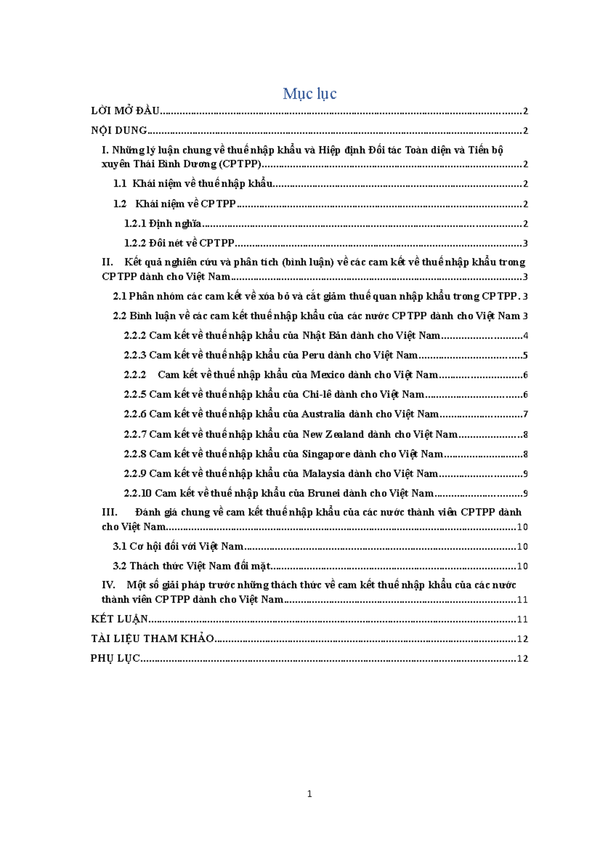 Bài tập nhóm QHKTQT: Bình luận về cam kết thuế trong CPTPP - Document Preview