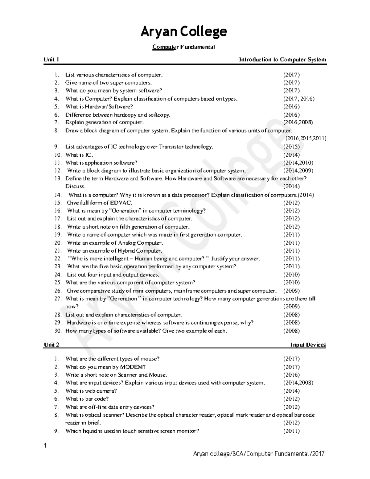 Computer Fundamentals Study Notes (2013-2017) - Studocu