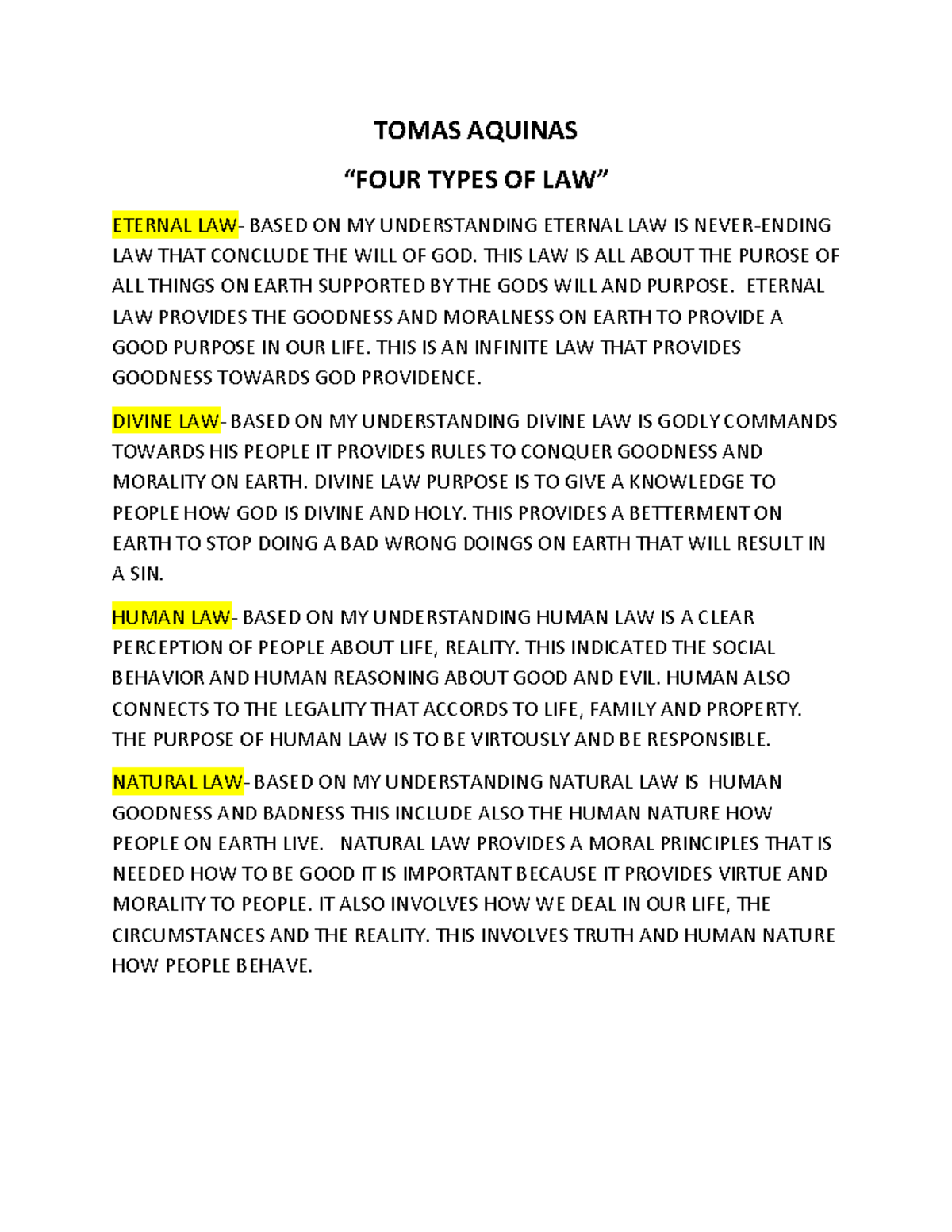 Ethics: Thomas Aquinas' Four Types of Law Explained - Studocu