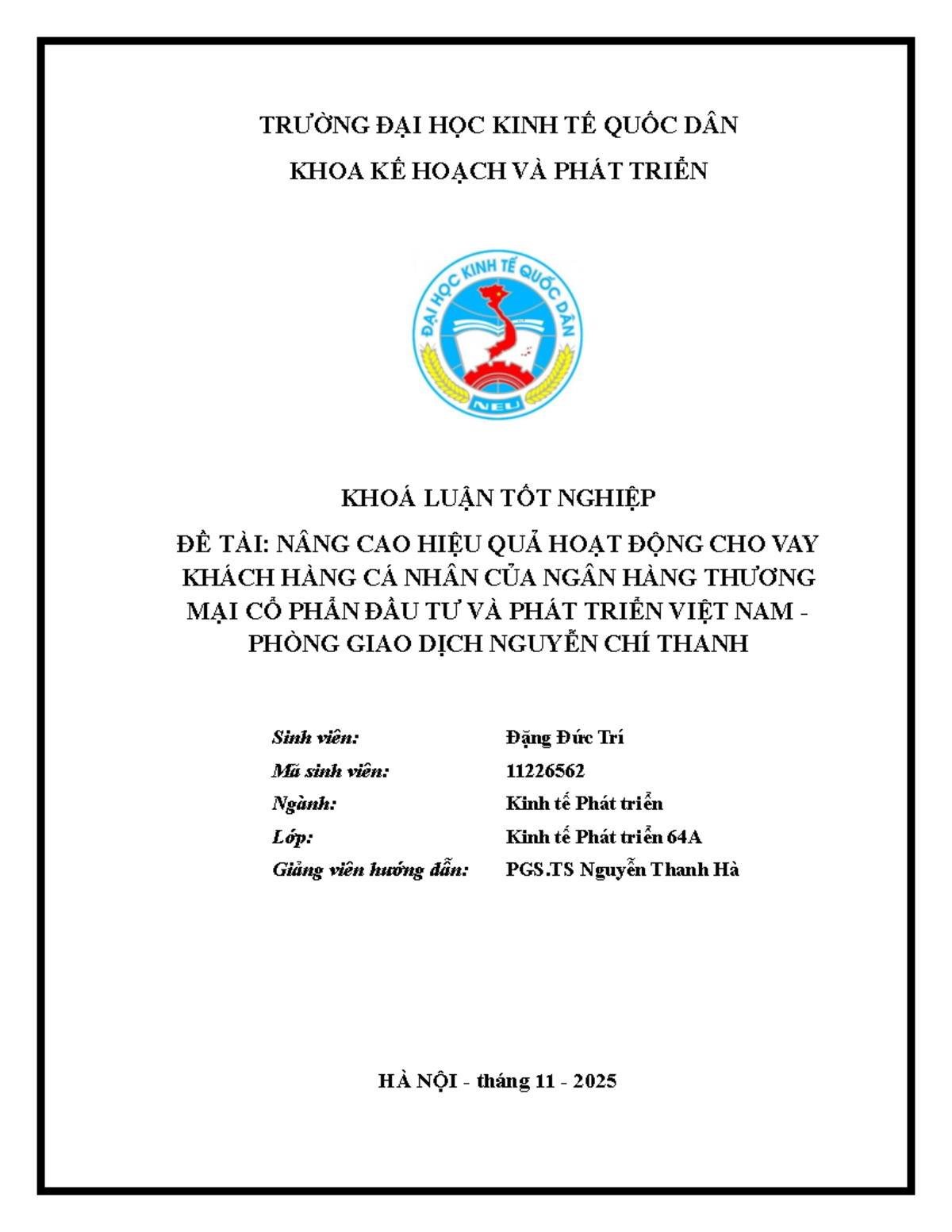 Khóa Luận Tốt Nghiệp: Nâng Cao Hiệu Quả Cho Vay Khách Hàng Cá Nhân Tại BIDV PGD - Document Preview