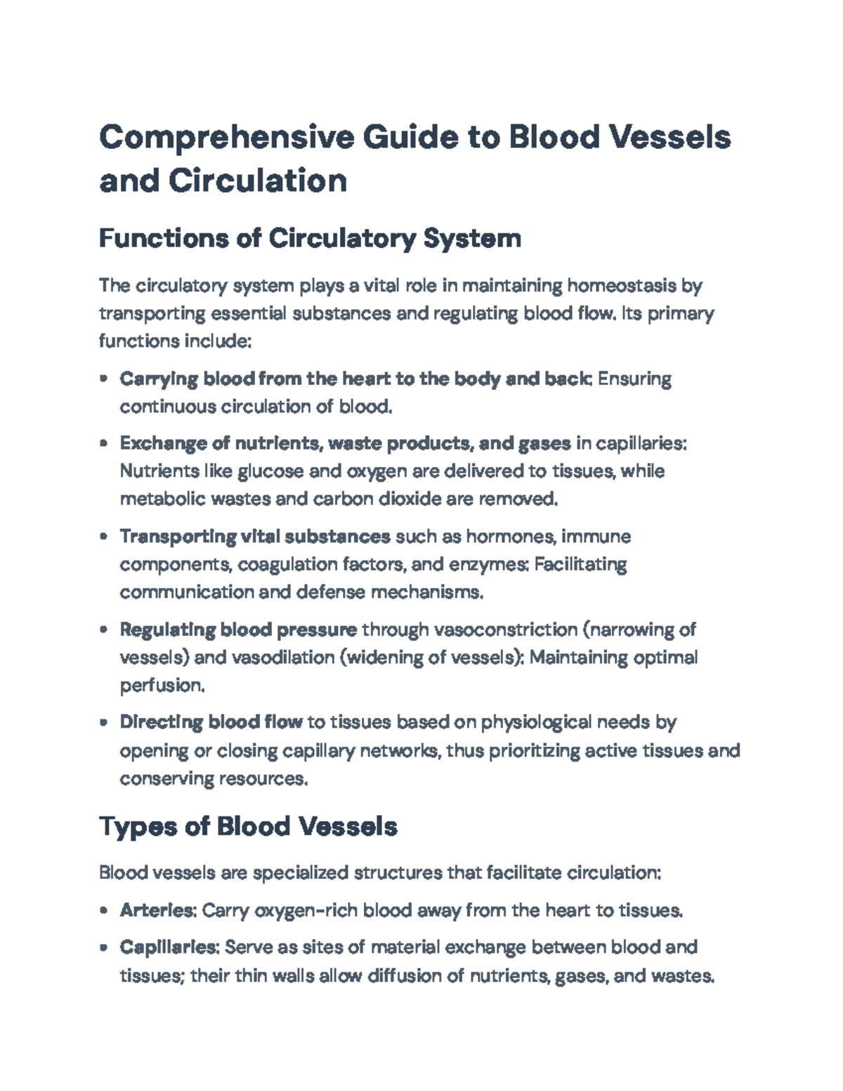 Comprehensive Guide to Blood Vessels & Circulation Functions (BIO 101 ...
