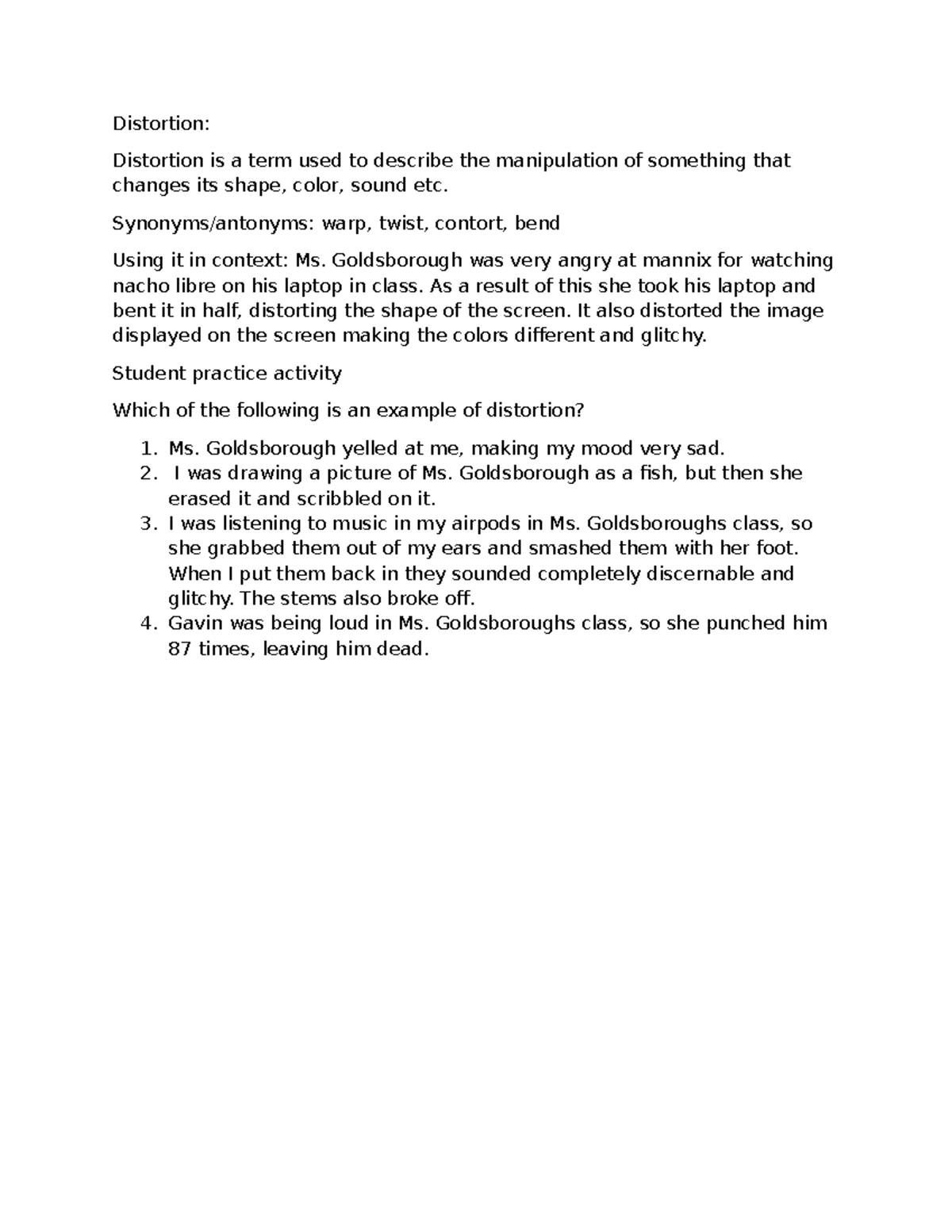 Distortion - Practice Activity on Manipulation Effects in Class - Studocu