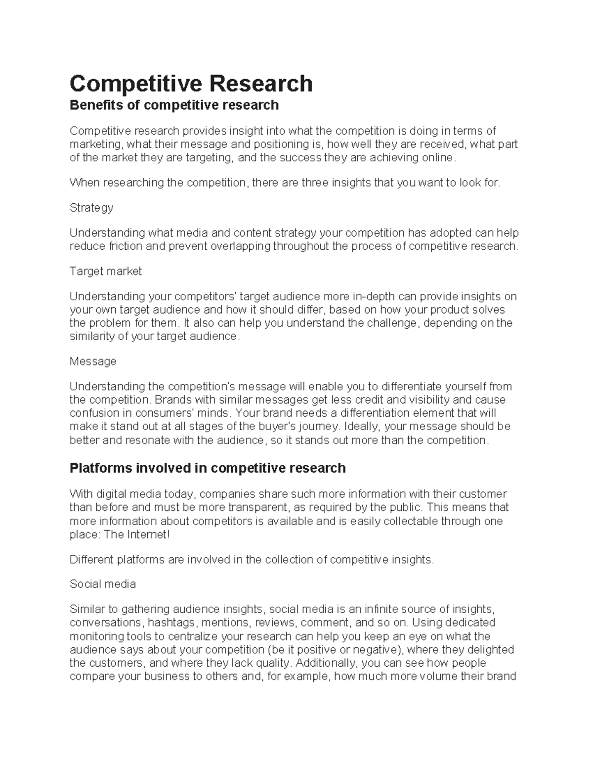 Competitive Research - ... - Competitive Research Benefits of ...