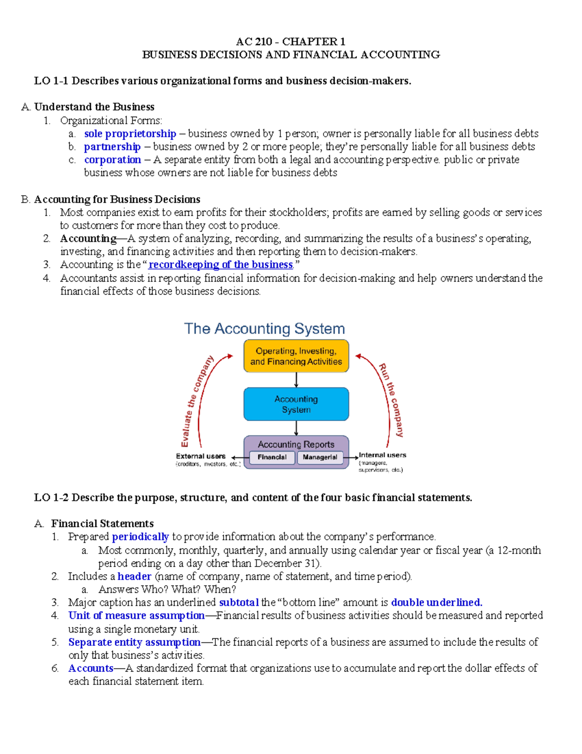 AC 210 - Chapter 1: Understanding Business Decisions & Financial ...