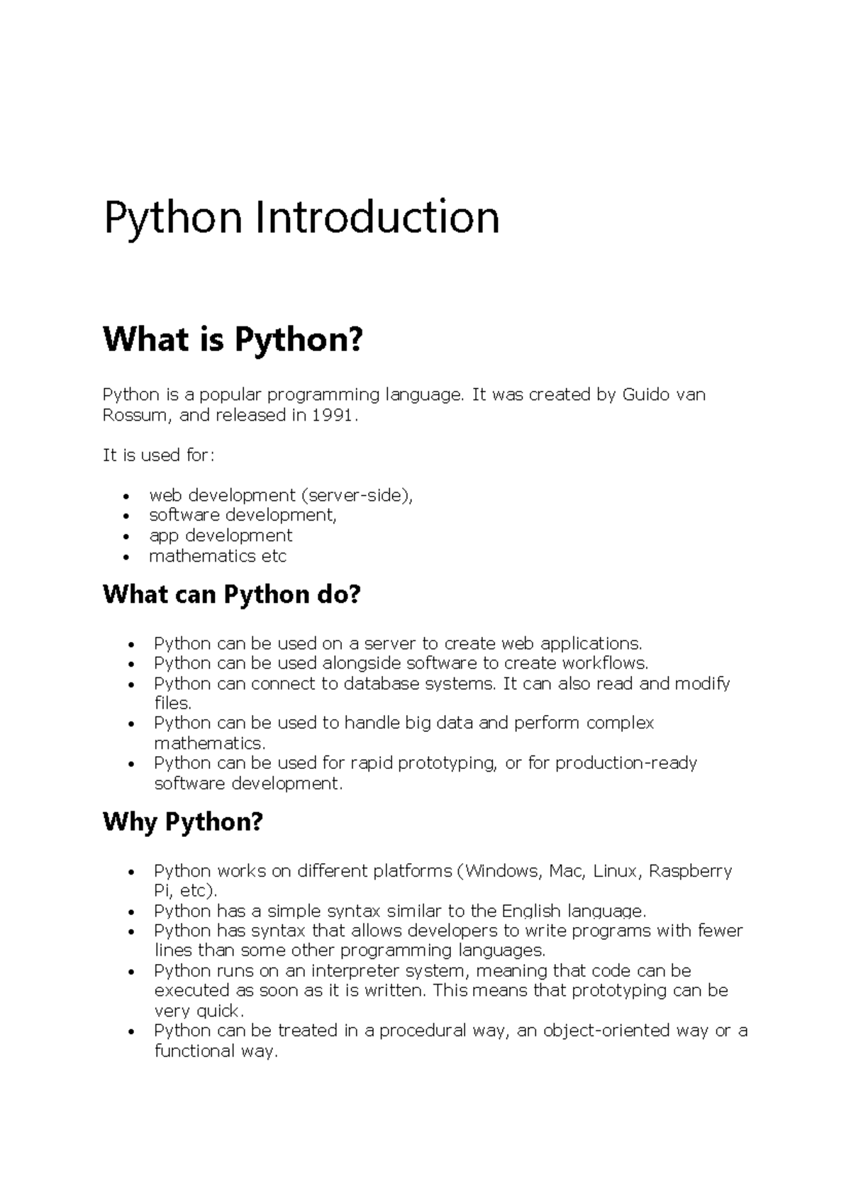 Python II-I Introduction to Python Programming Concepts - Studocu