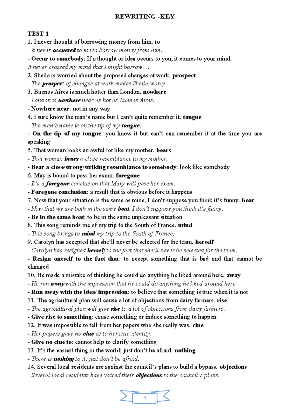 Answer Key - Rewriting Test 1-9 (Chuc Mn Hoc Vui) - Studocu