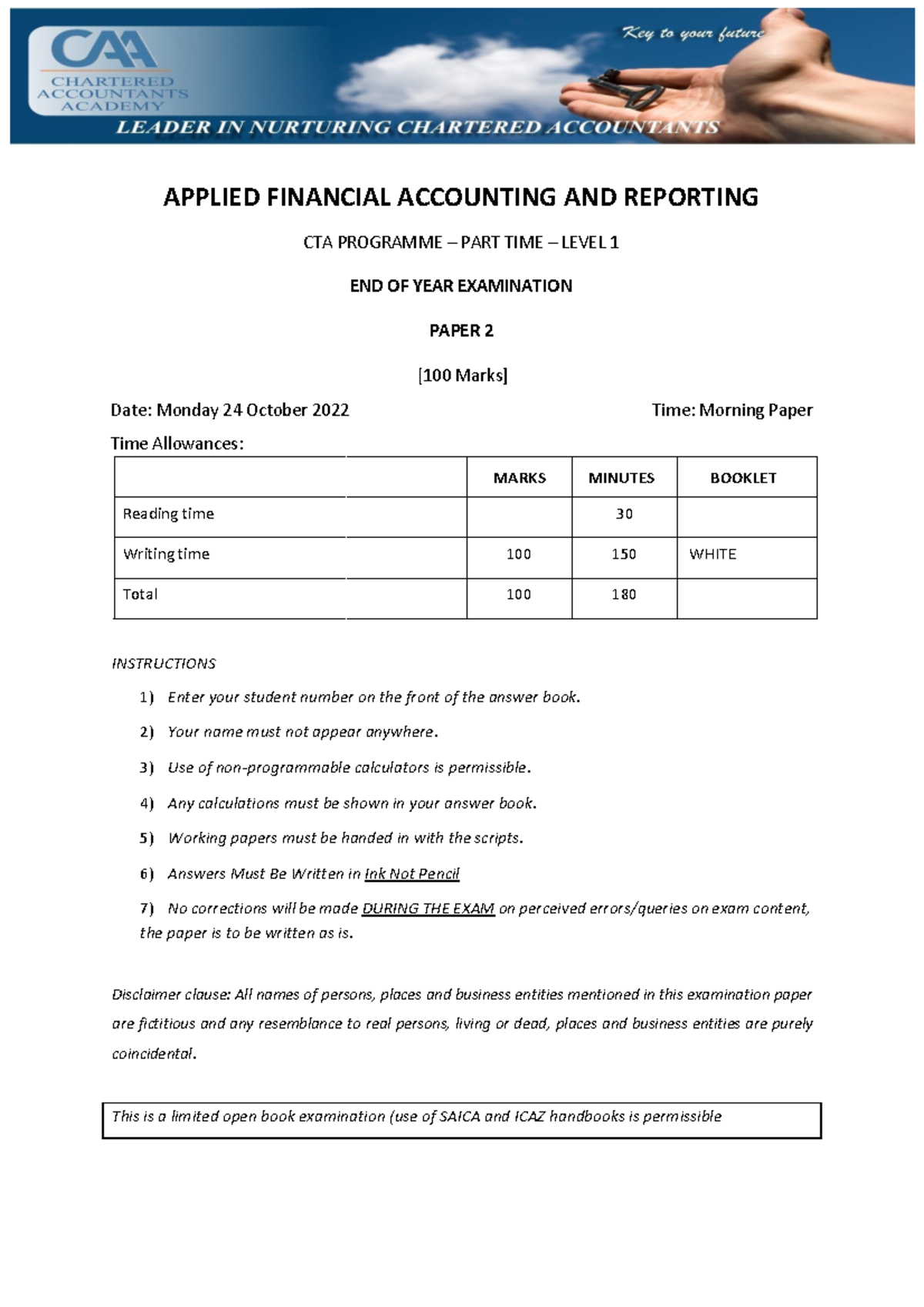 2022 CTA 1 EOY Financial Accounting Reporting Paper 2 - Case Study ...