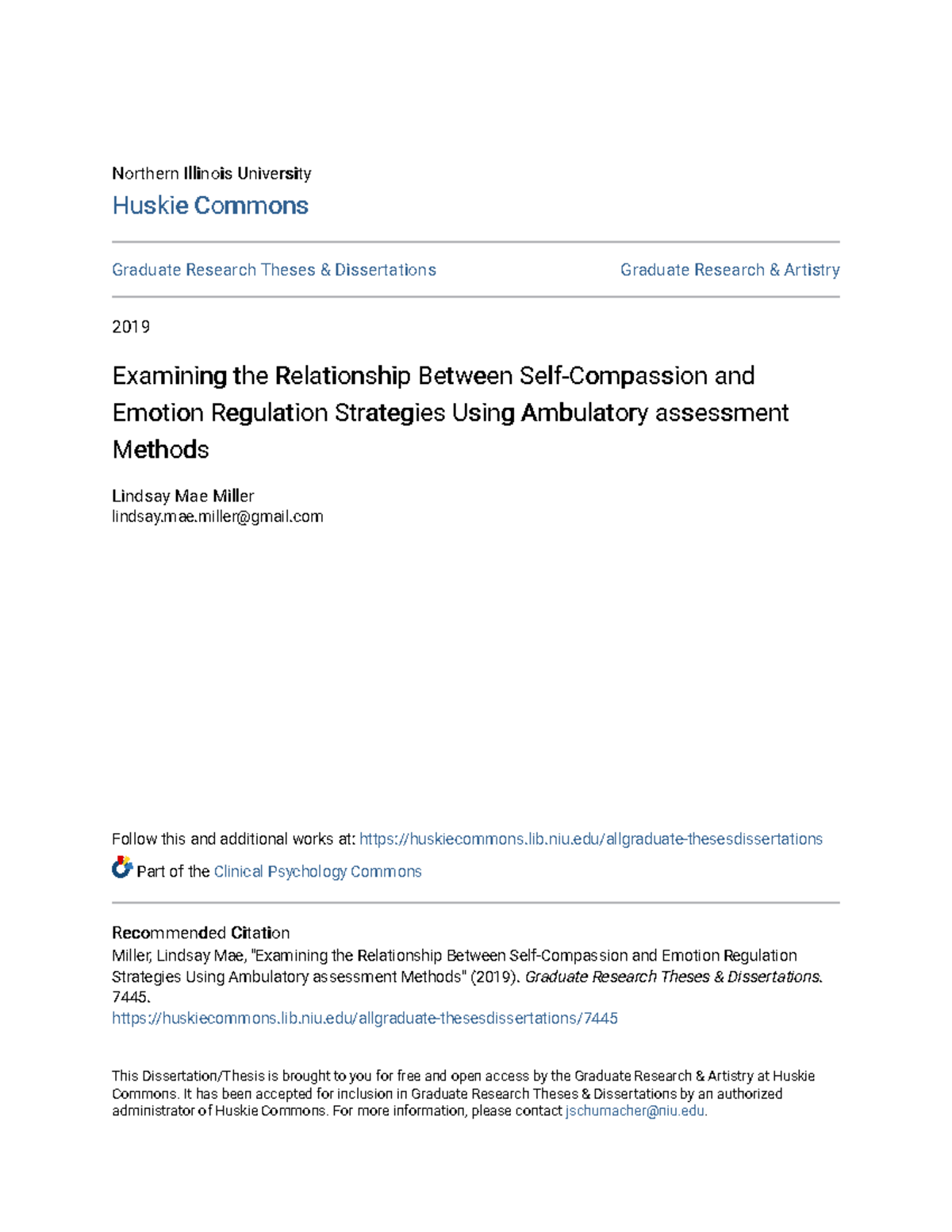 Examining the Relationship Between Self-Compassion and Emotion Re ...