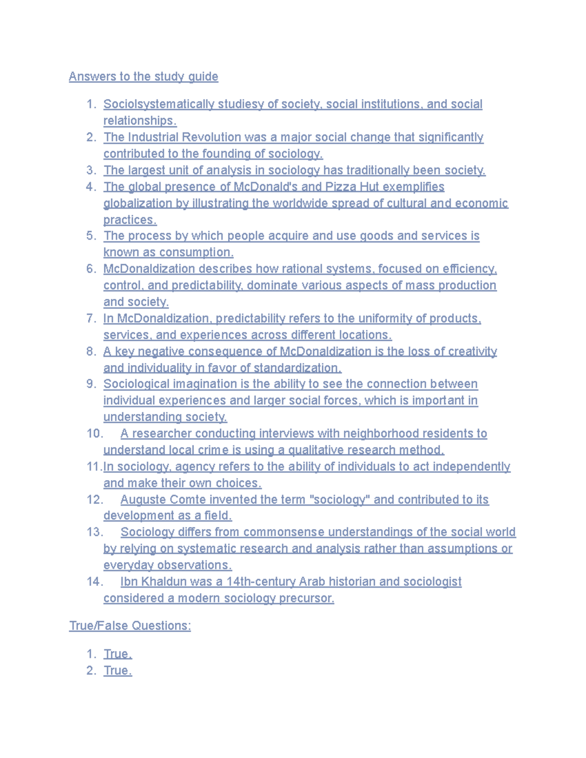 Sociology Study Guide - Exam 10: Key Concepts & Theories - Studocu