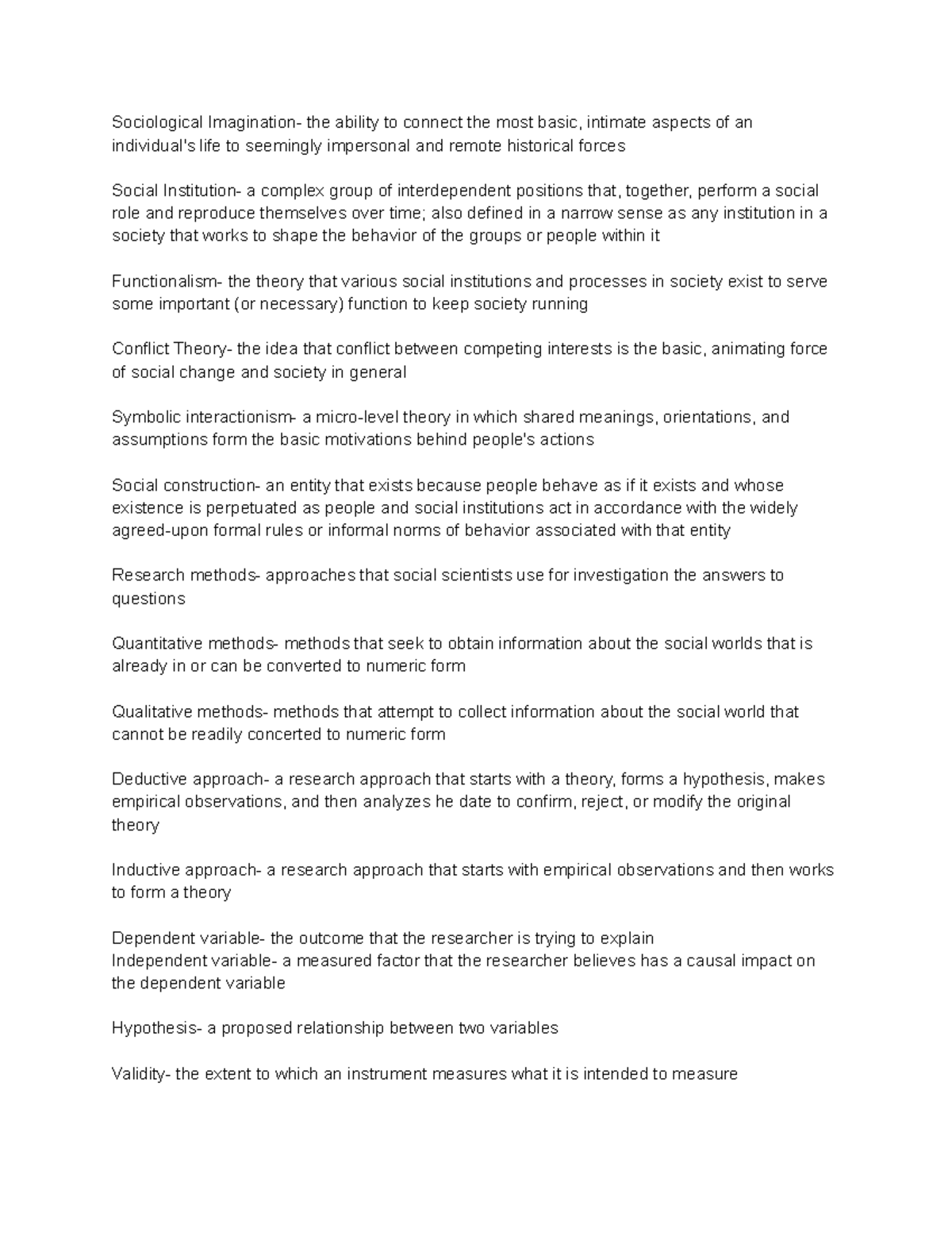 Sociology 101: Final Exam Study Guide for Key Concepts and Theories ...