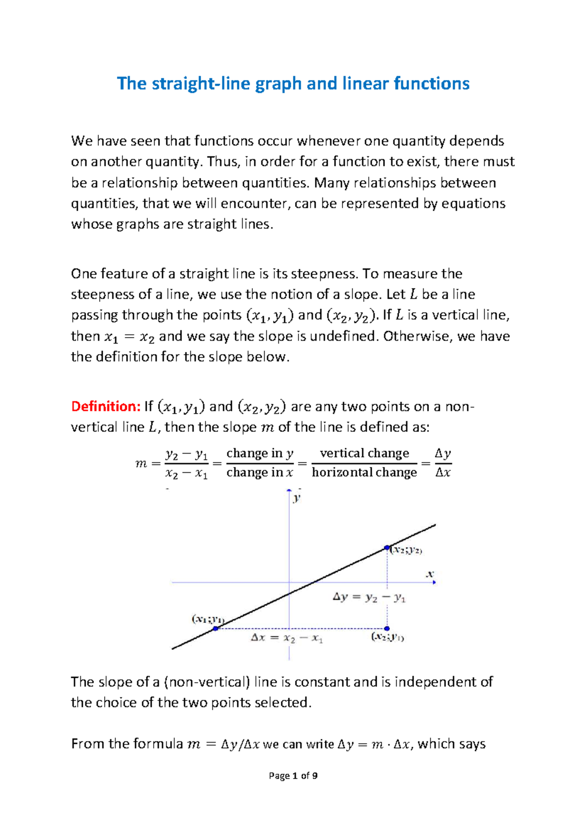 Linear Functions and Straight-Line Graphs - Studocu