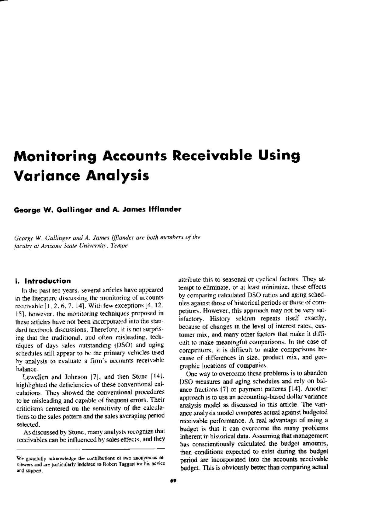 Monitoring Accounts Receivable: A Variance Analysis Approach - Studocu