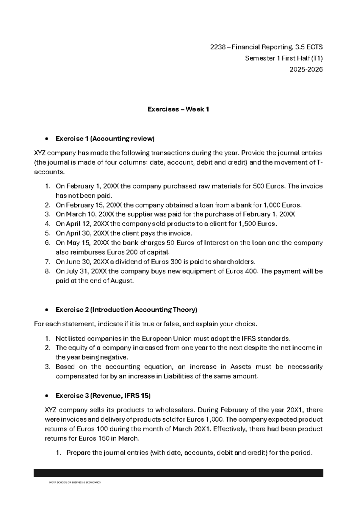 2238 Financial Reporting: Week 1 Exercises & Accounting Review - Studocu