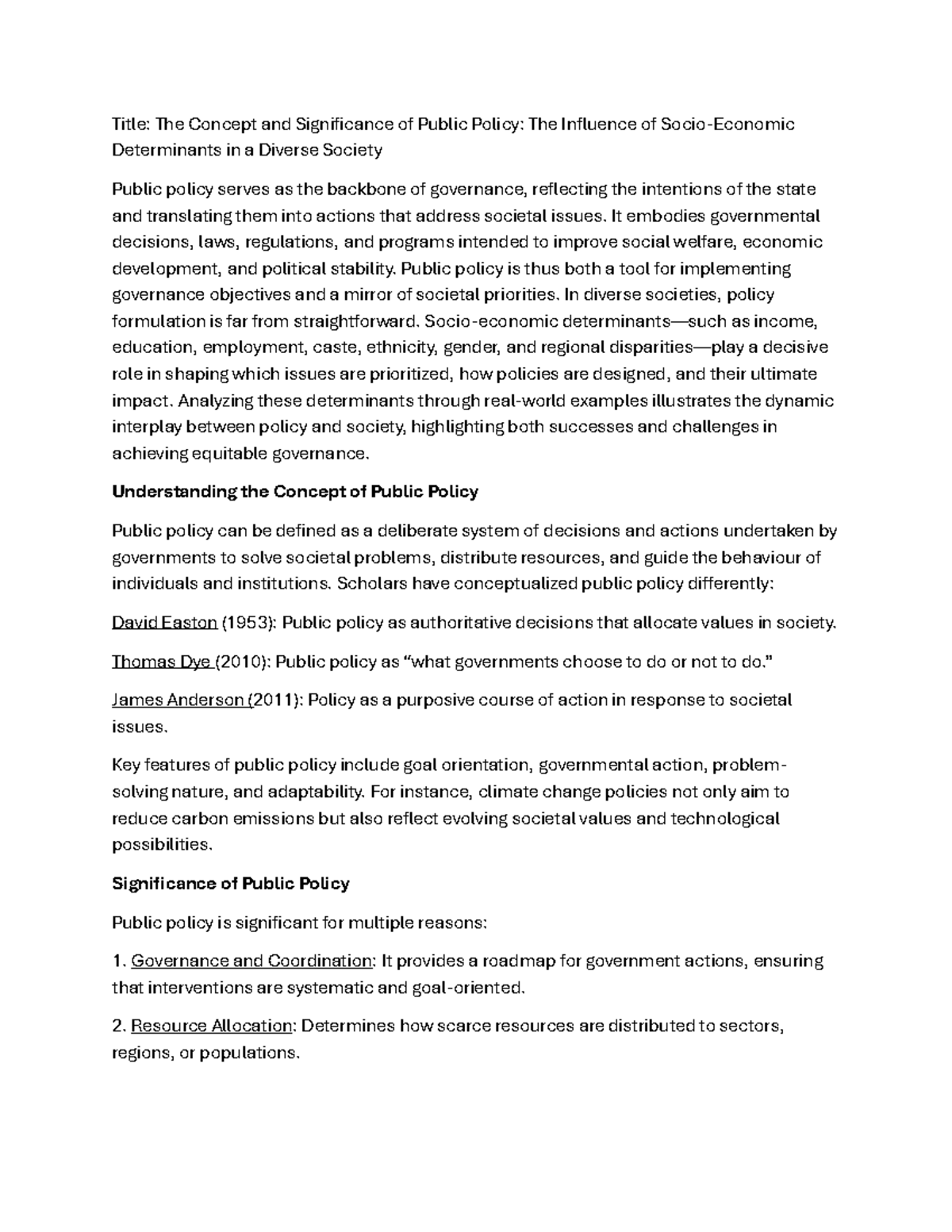 Title: Public Policy Dynamics in Diverse Societies: Key Determinants ...