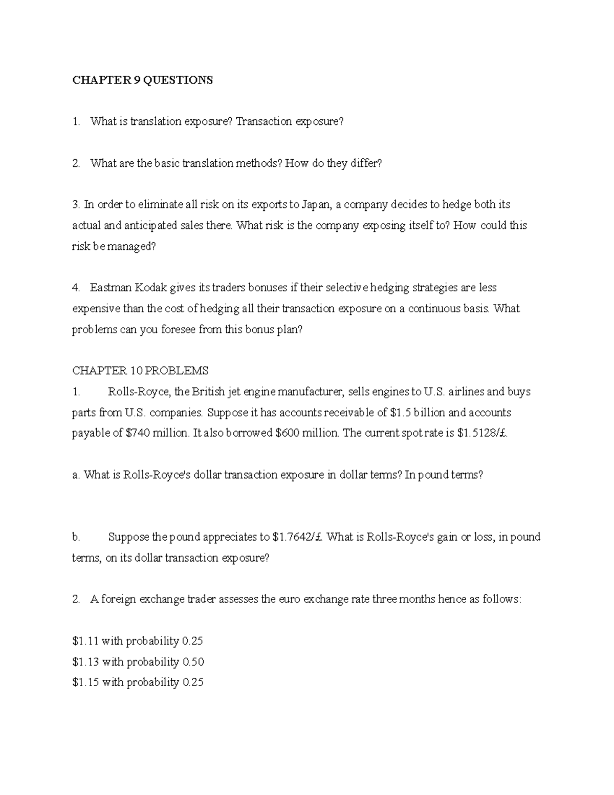 HW3 for Investments in eq - CHAPTER 9 QUESTIONS What is translation ...