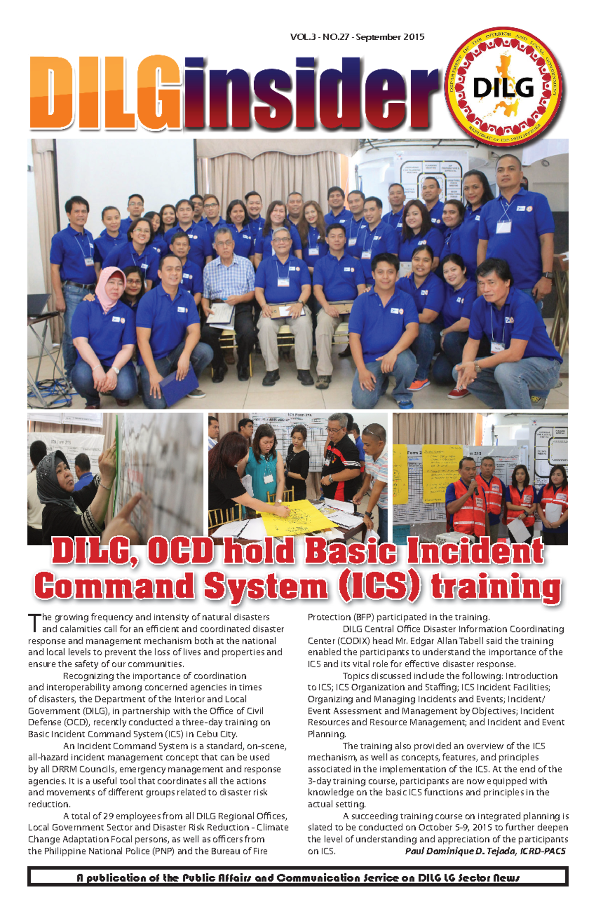 DILG LG Sector News: Basic Incident Command System Training 2015 - Studocu