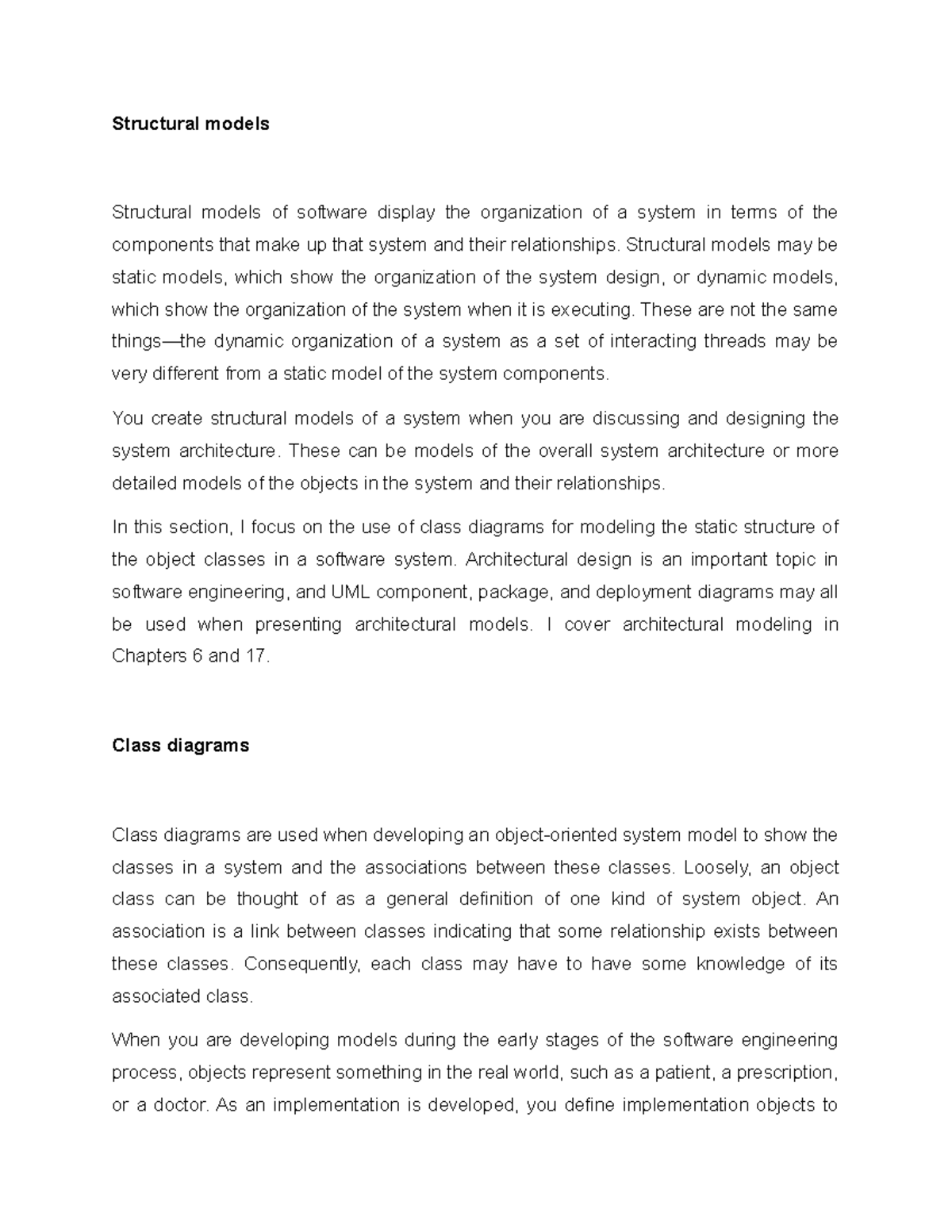 Structural Models and Class Diagrams in Software Engineering - Studocu