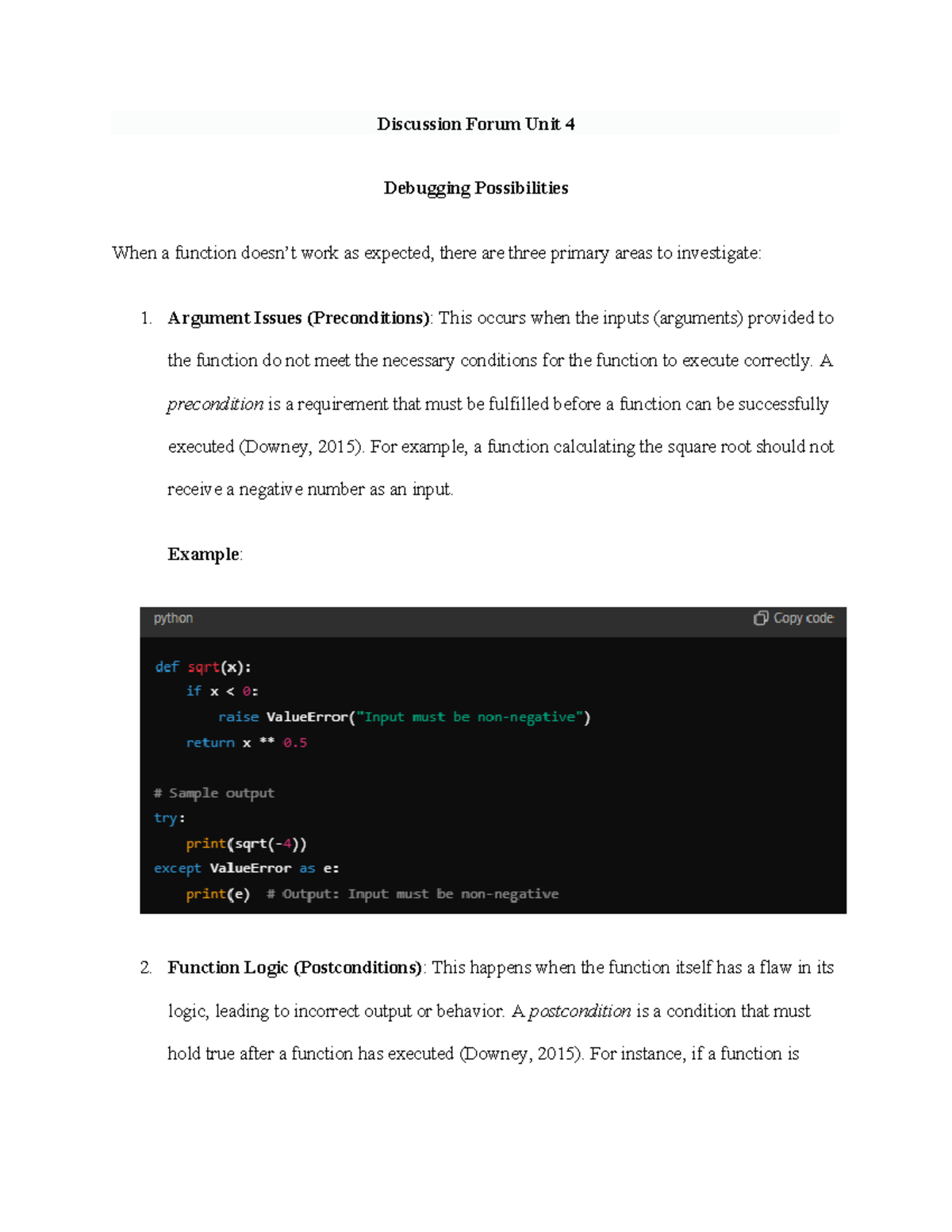 Discussion Forum U4: Debugging Functions - Key Issues to Consider - Studocu
