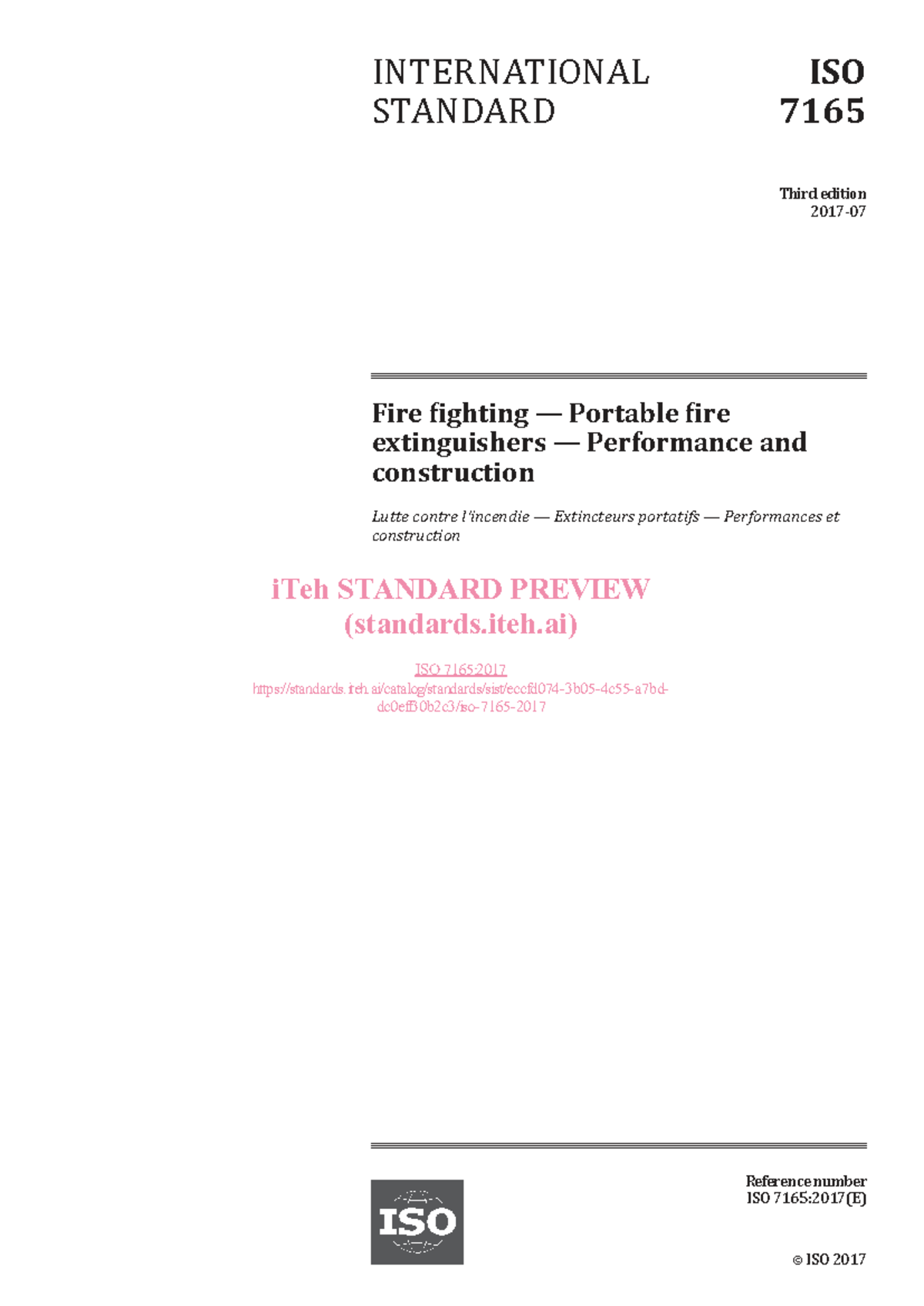 ISO 7165:2017 - Fire Fighting Portable Extinguishers Performance ...