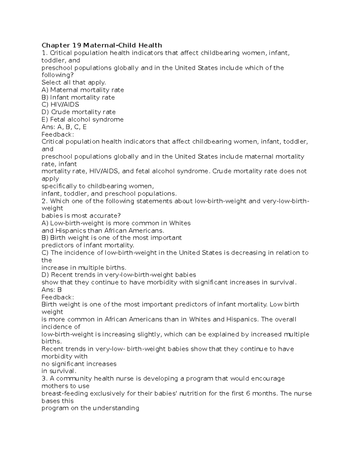 Exam 3 Review - Maternal-Child Health Insights and Key Indicators - Studocu