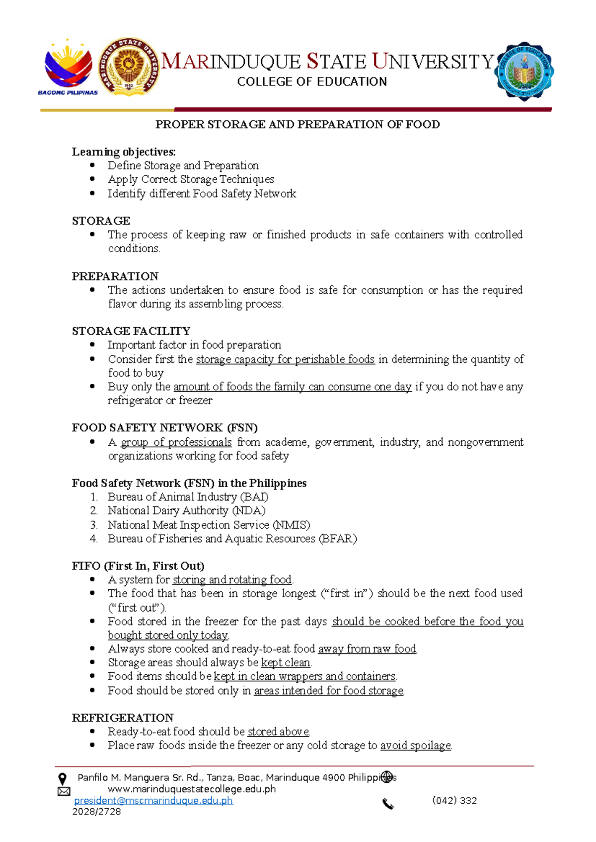 TLE MODULE PRESENTATION - COLLEGE OF EDUCATION PROPER STORAGE AND ...
