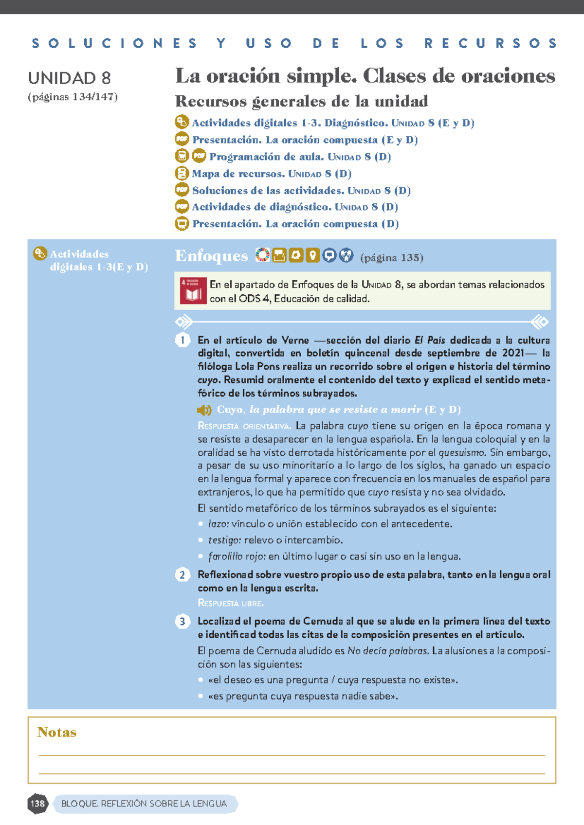 Soluciones y Uso de Recursos - Unidad 8: La Oración Simple y Compuesta (E y D) - Document Preview