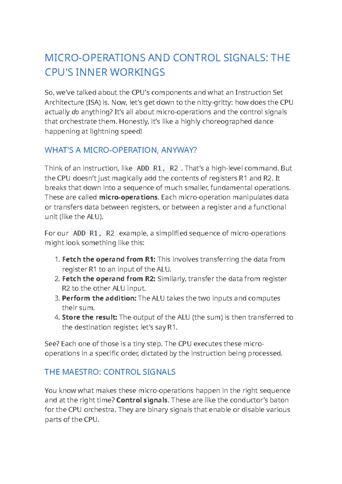 Micro-Operations & Control Signals: The CPU's Inner Workings - Studocu