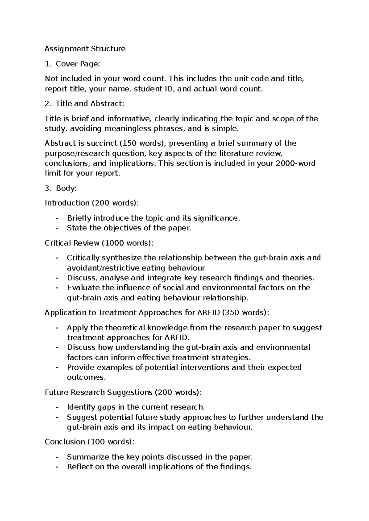 Assignment structure for ARFID research paper - Studocu