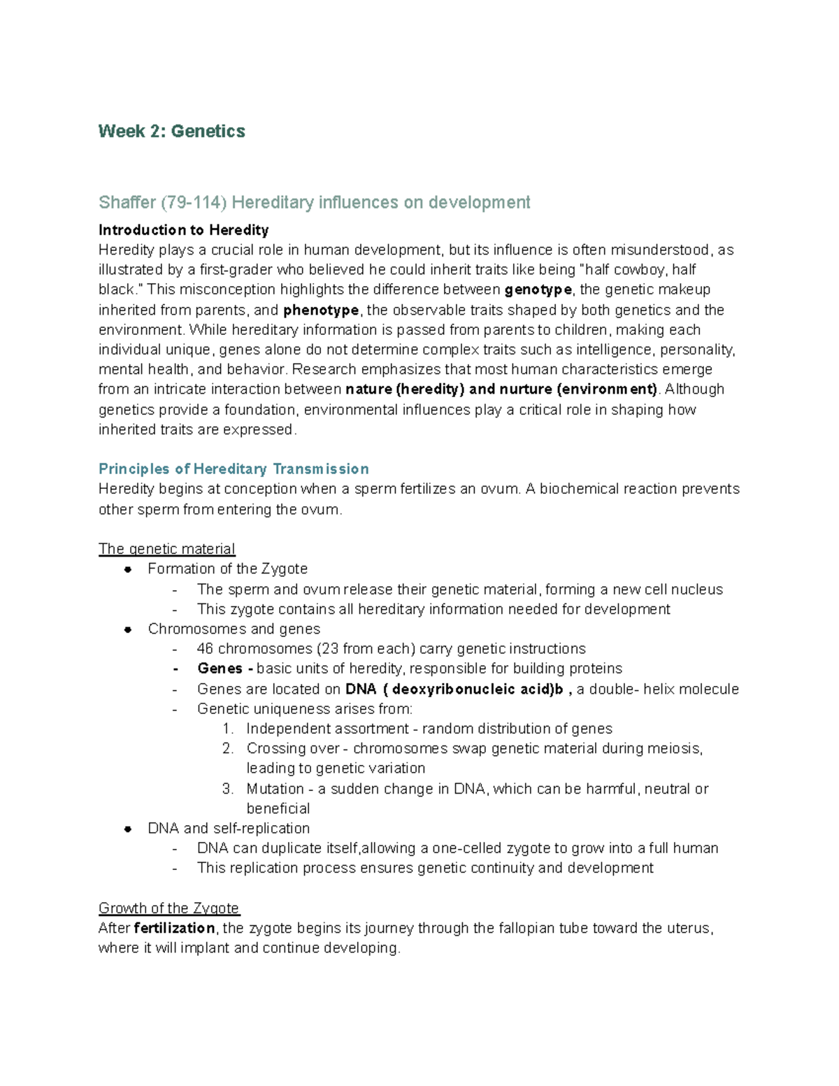 Developmental Psychology PSY 101: Week 2 Heredity and Genetic ...