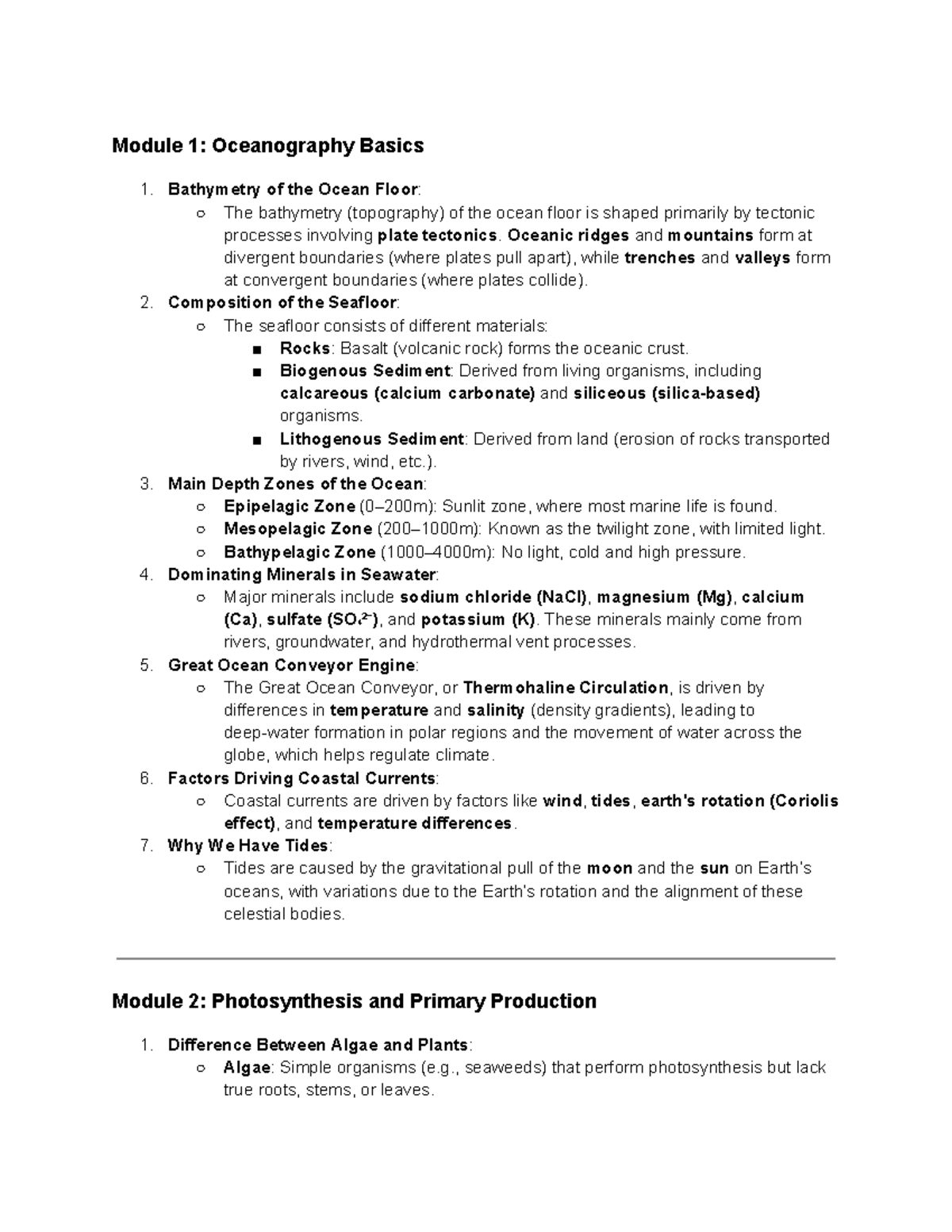 Marine Ecology and Oceanography (BIO 302): Key Concepts Overview - Studocu