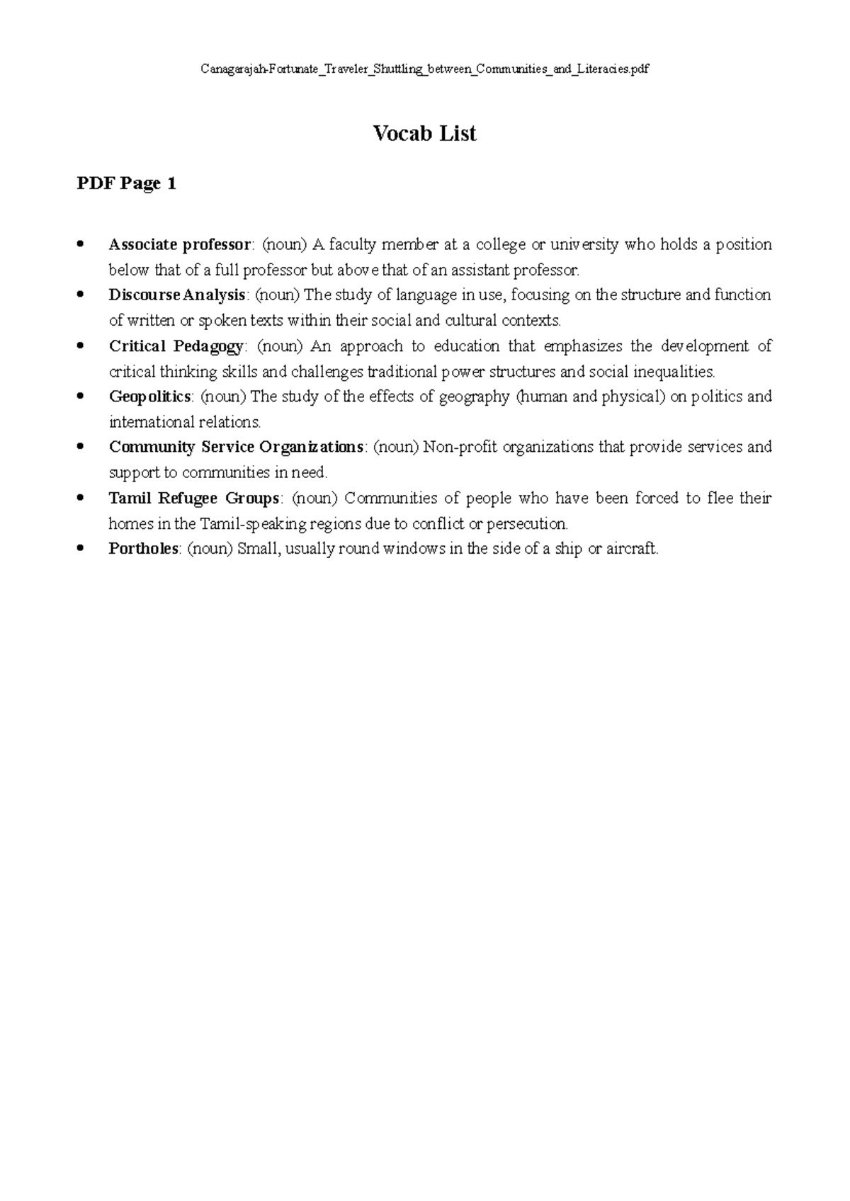Vocab List for Week 1 Reading: Key Terms and Definitions - Studocu