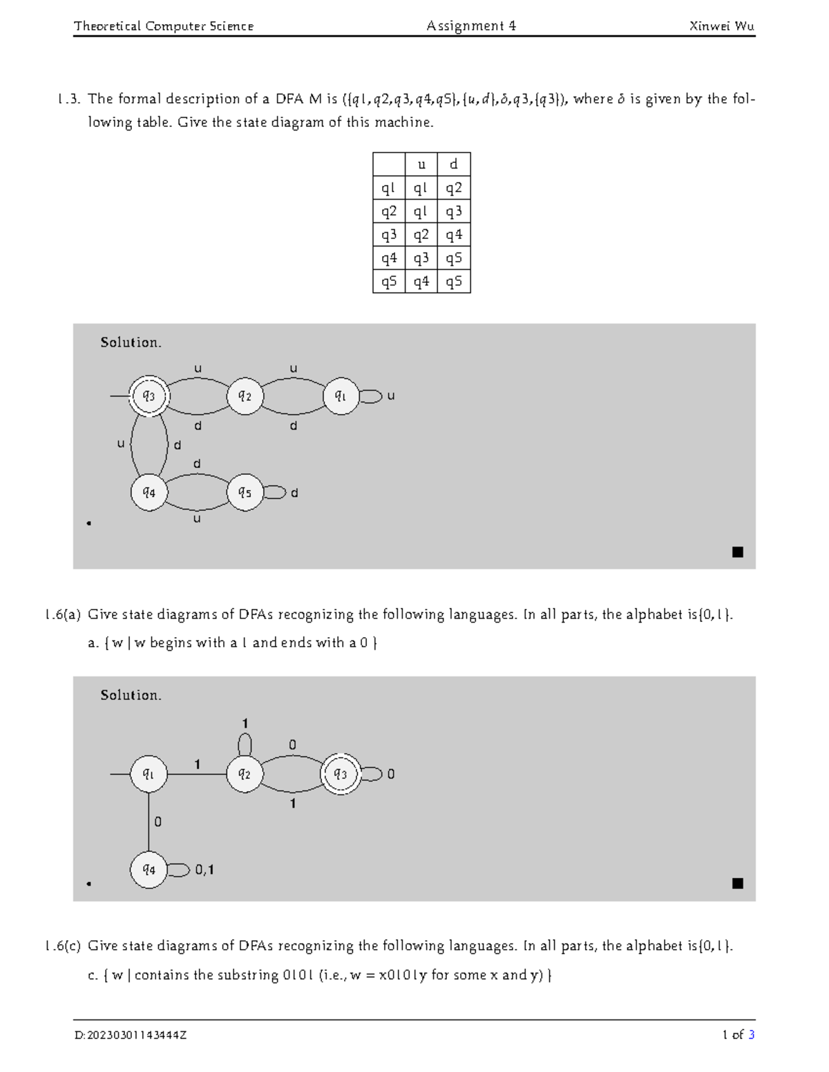 CSc 30400 Assignment 4: DFAs and NFAs State Diagrams - Studocu