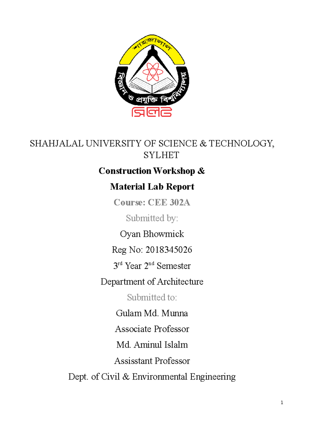 CEE LAB REPORT IN - SHAHJALAL UNIVERSITY OF SCIENCE & TECHNOLOGY ...