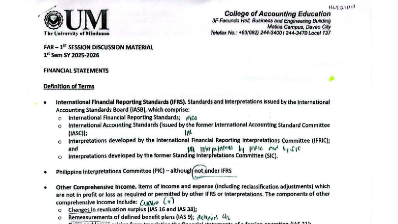 FAR 1st Sem SY Financial Statements Overview and Key Concepts - Studocu