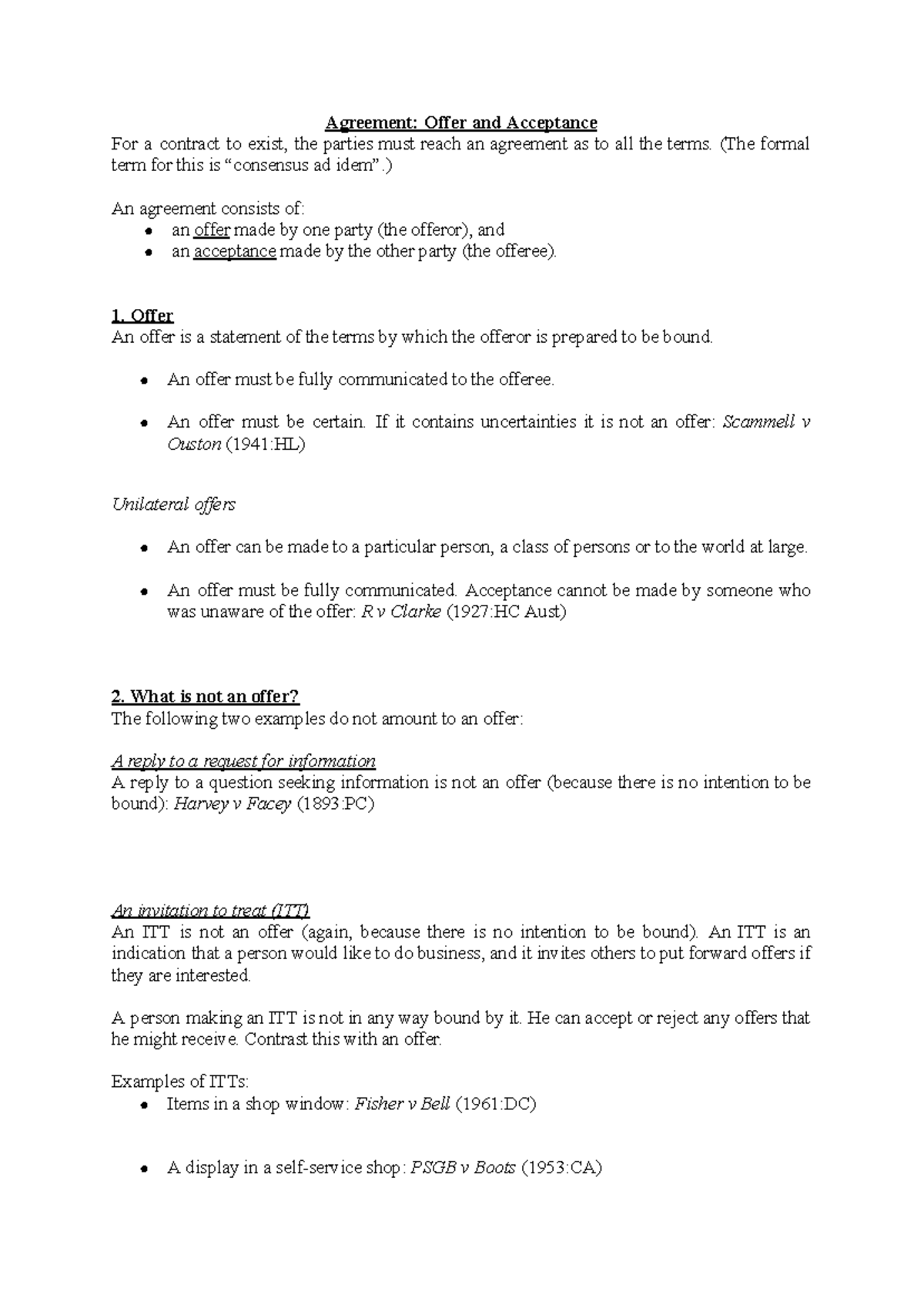 Contract Law: Offer and Acceptance Overview - Studocu