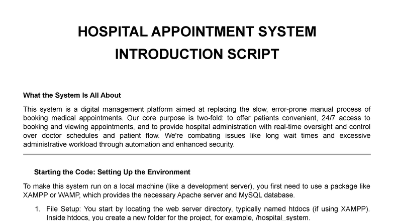 HOSP 101: Intro to Hospital Appointment System Script - Studocu