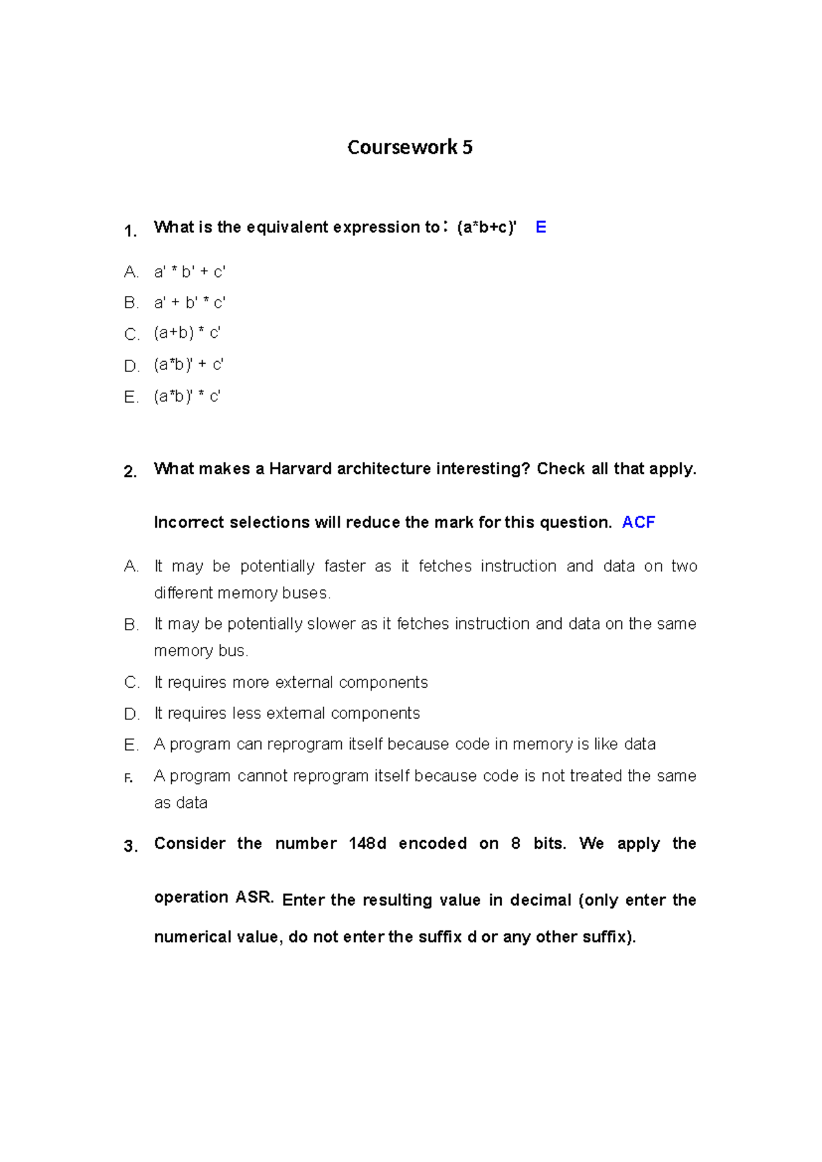 Coursework 5: Digital Logic and Computer Architecture Exercises - Studocu