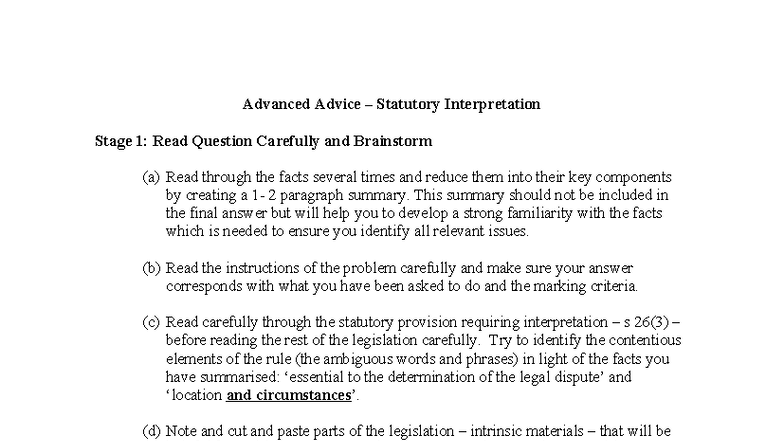 Advanced Advice on Statutory Interpretation (LAW101) - 2023 Guide - Studocu