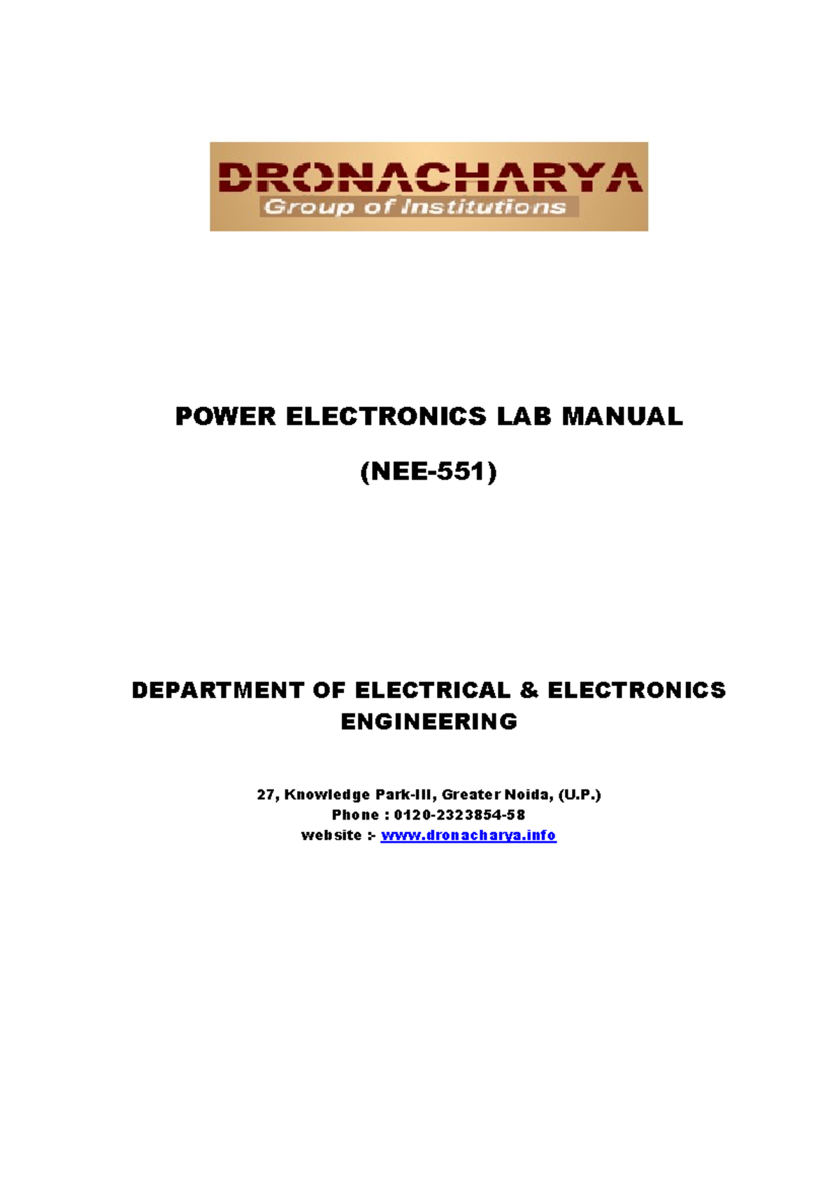 Power Electronics Lab Manual (EE 101) - Experiments & Evaluation Guide ...