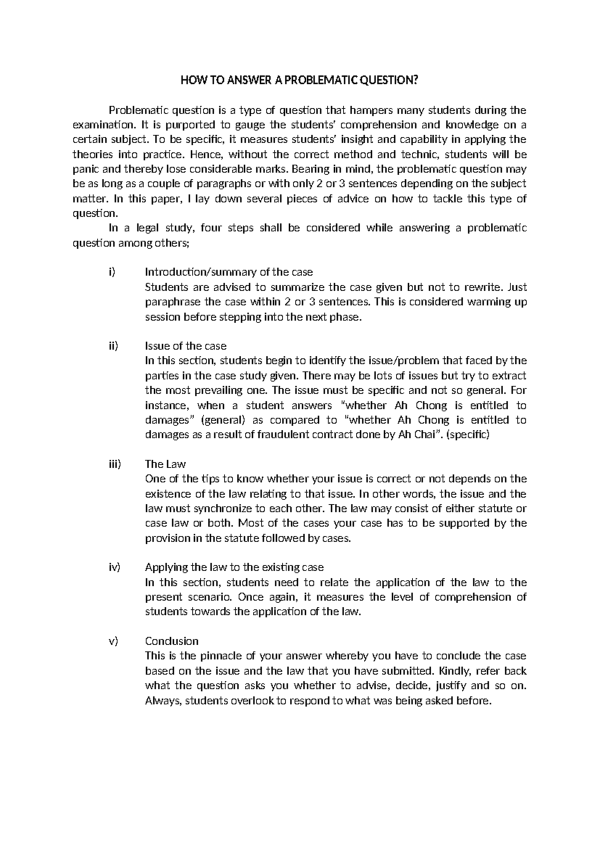 Strategies for Tackling Problematic Questions in Legal Studies - Studocu