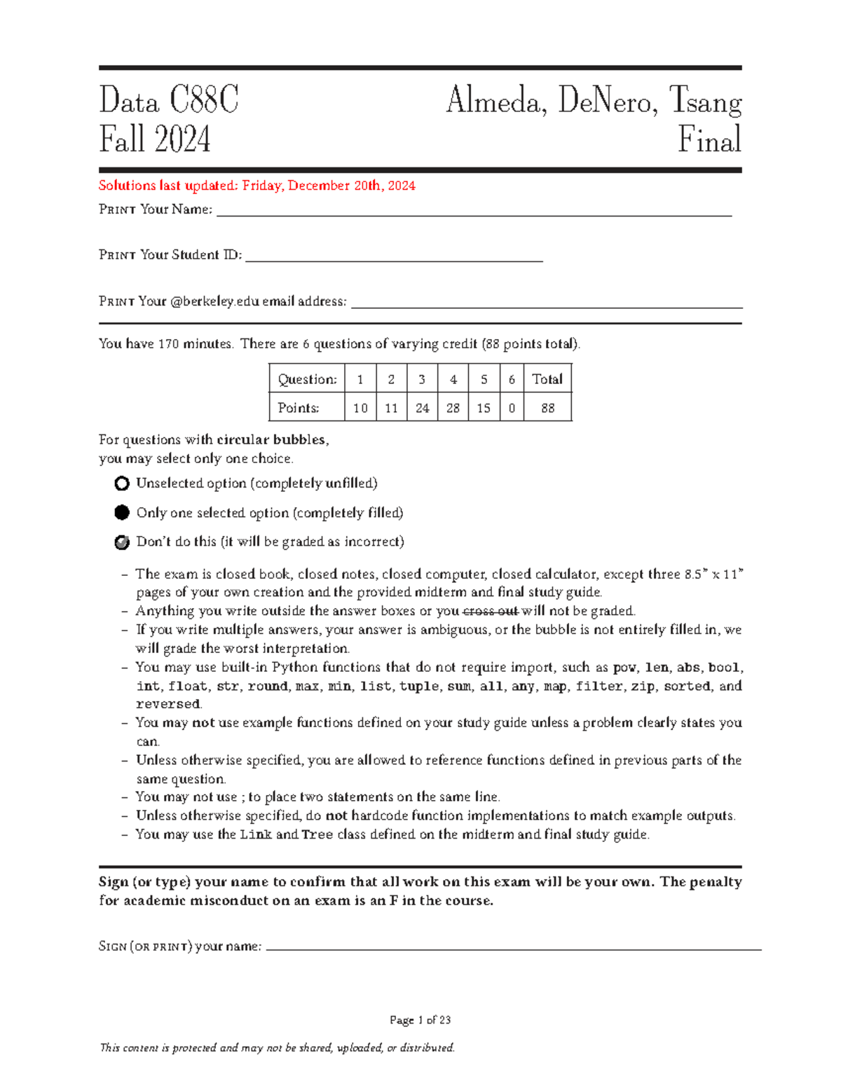 Data C88C Fall 2024 Final Exam Solutions and Notes - Studocu