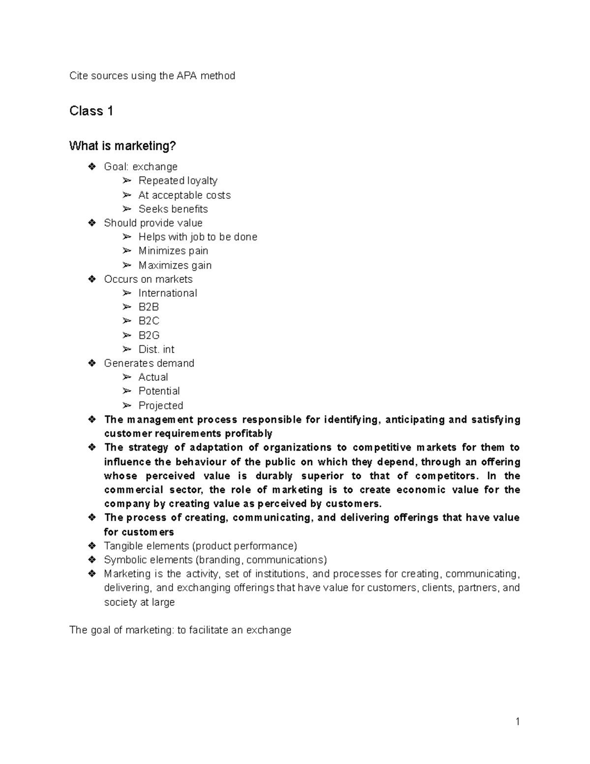 Marketing Concepts and Strategies - Class 1 Overview - Studocu