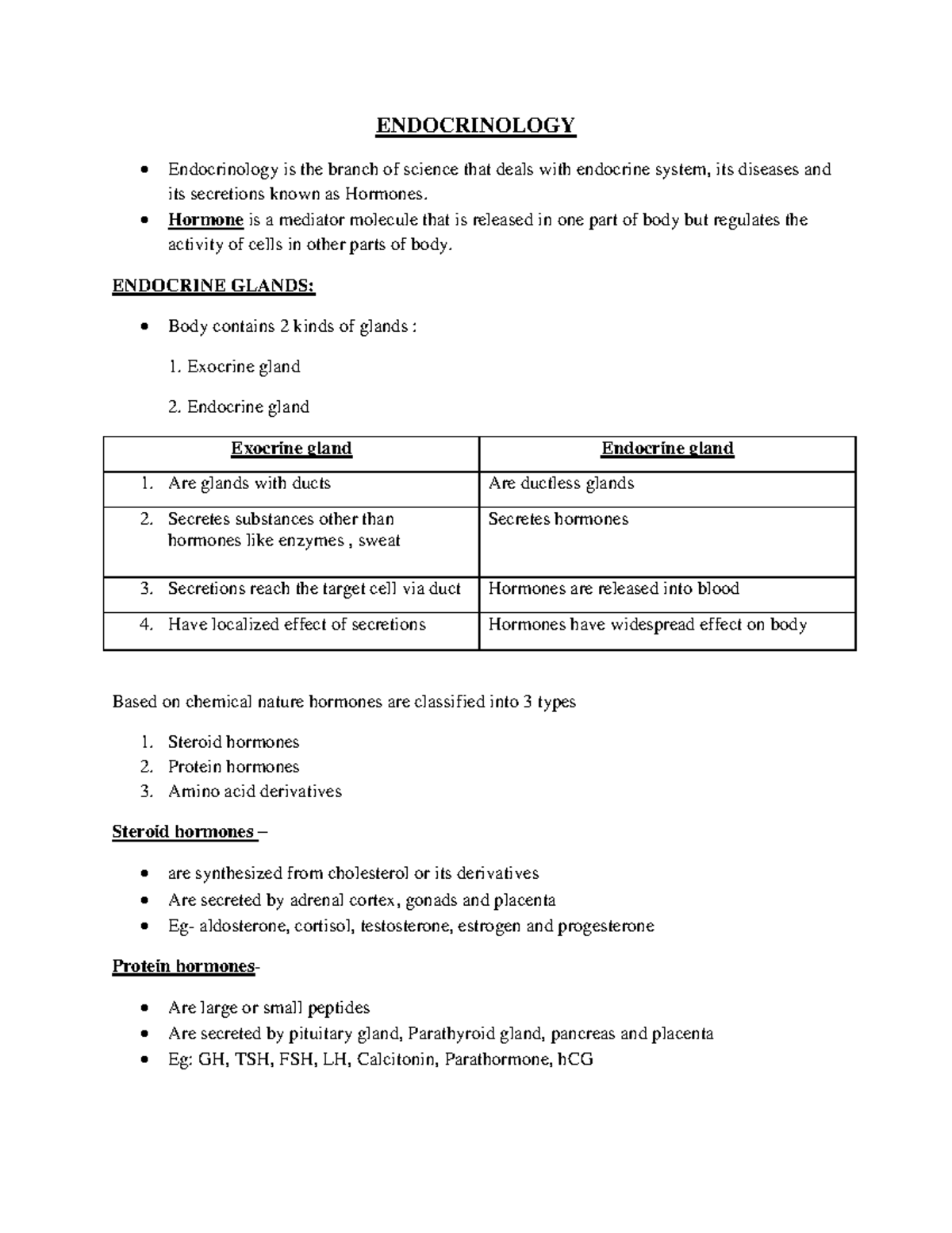 Endocrinology - Lecture Notes on Hormones and Gland Functions - Studocu